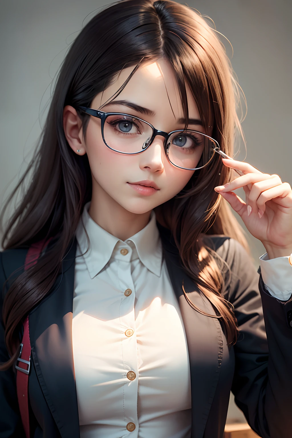 1 girl, glasses, : 1.2