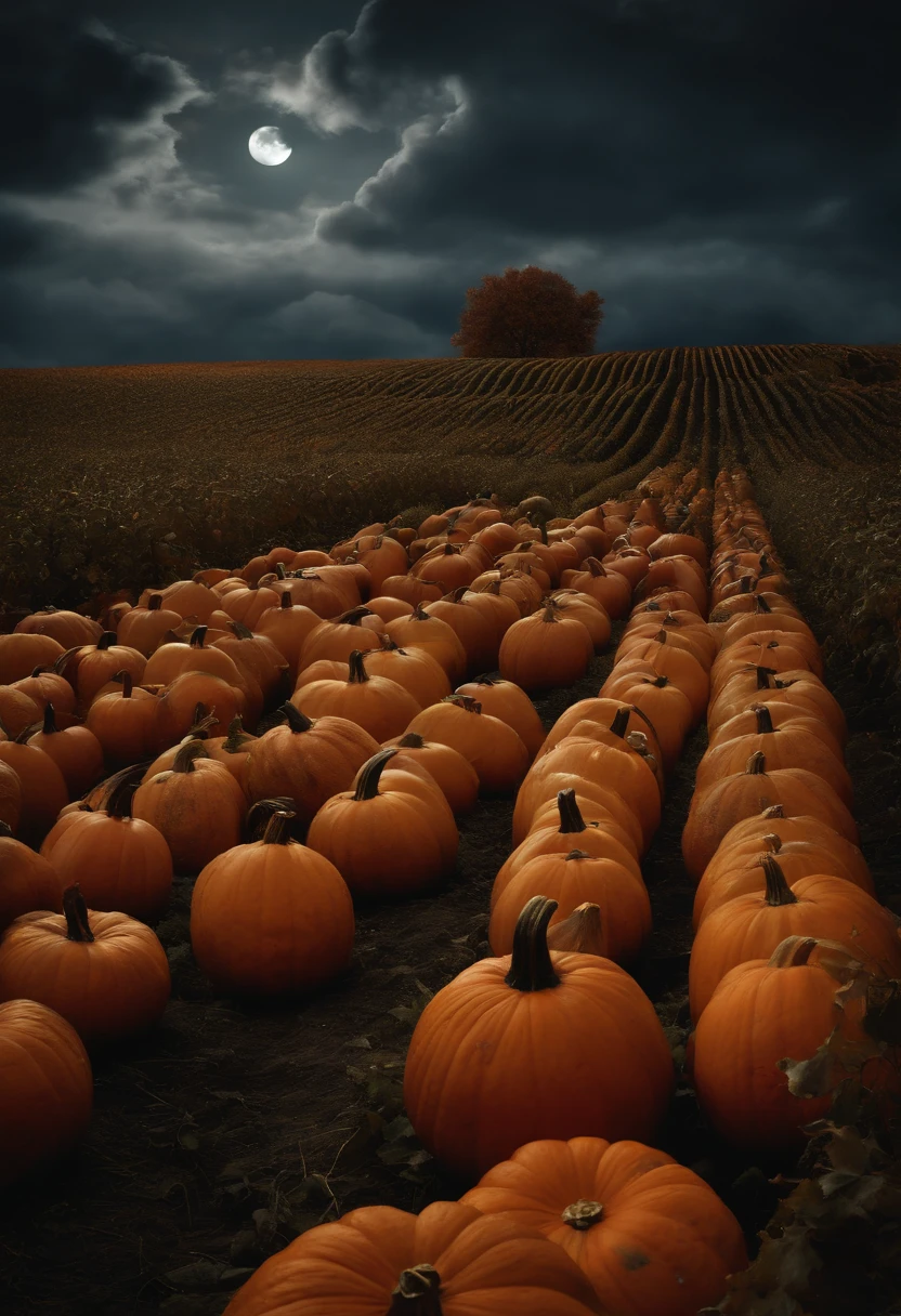best quality,ultrahigh-resolution, (fotografia realista:1.4), hyper realistic, real, canon, ladnscape, field of ripe pumpkins, naked people picking the crops. In the moonlight, boody clouds, sexy and misty,pele natural, alta qualidade, nsfw