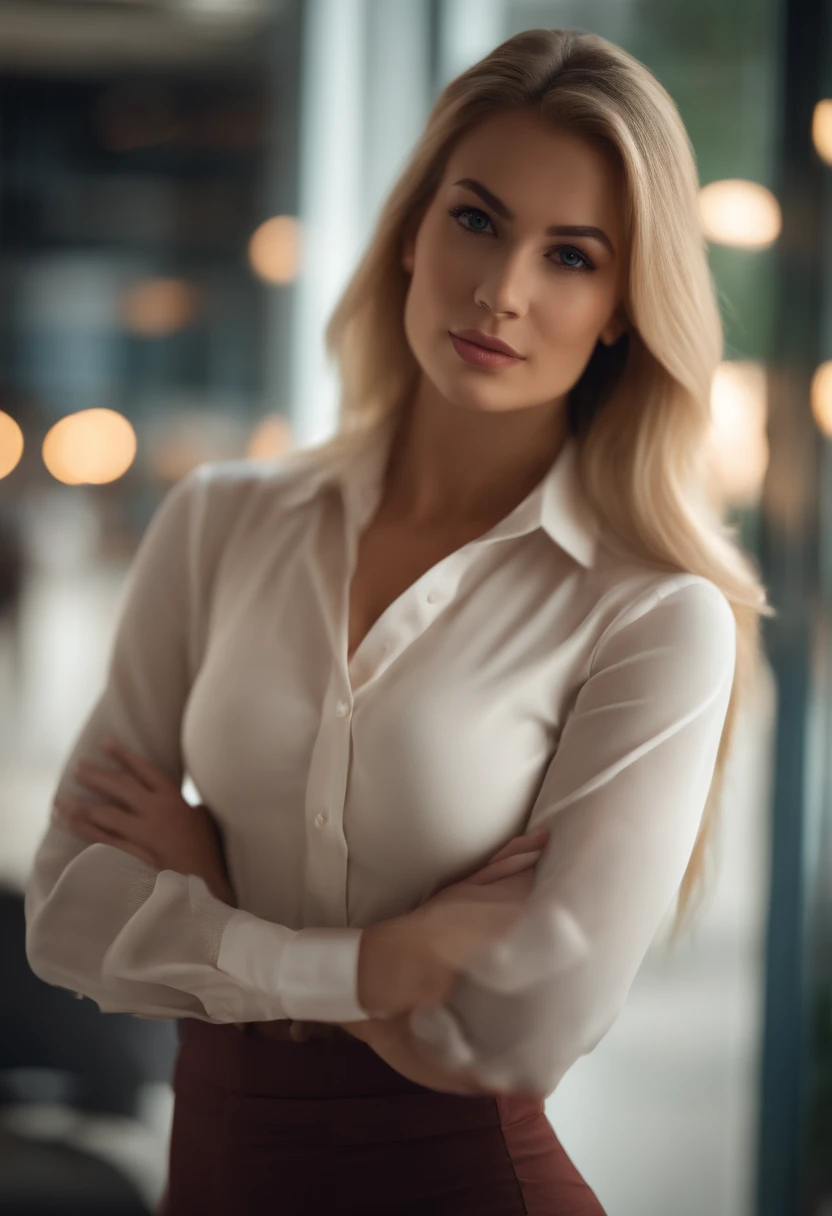 professional, (4k photo:1.1) by (Jeremy Lipking:0.3), (Dittmann Anna:0.3), (Arian Mark:0.3), (Sharp focus:1.3), high detail, wearing (lowcut shirt:1.2), beautiful detailed face, hazel eyes, long blonde hair, (attractive young woman:1.3), (seductive:1.1), (blushing:1.1), hourglass body shape, large round perky breasts, wide thicc hips, in the mall, sexy