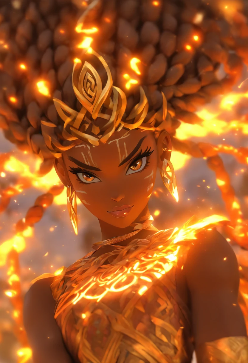 ((Brigidt))) best quality, ultra-high resolution, 4K detailed CG, master piece, BRIGIDT,woman,Celtic clothing, Celtic mythology, ((Celtic Goddess)), African image, aesthetic, Centered screen, full body