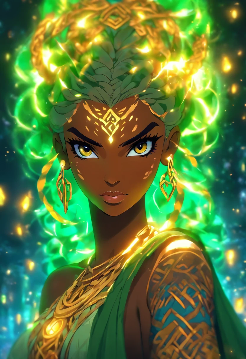 ((Brigidt))) best quality, ultra-high resolution, 4K detailed CG, master piece, BRIGIDT,woman,Celtic clothing, Celtic mythology, ((Celtic Goddess)), African image, aesthetic, Centered screen, full body