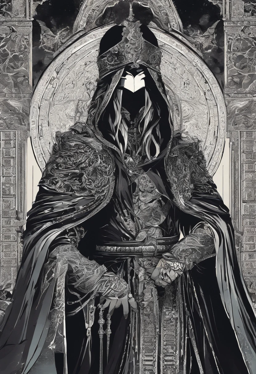 arabic ruler with a scarf on his head, giving order for fight, children scream , women cry, swords, people falling in the ground of war field, futurista con 2 achas divinas en cada mano una parba y pelo largo luchando contra la oscuridad