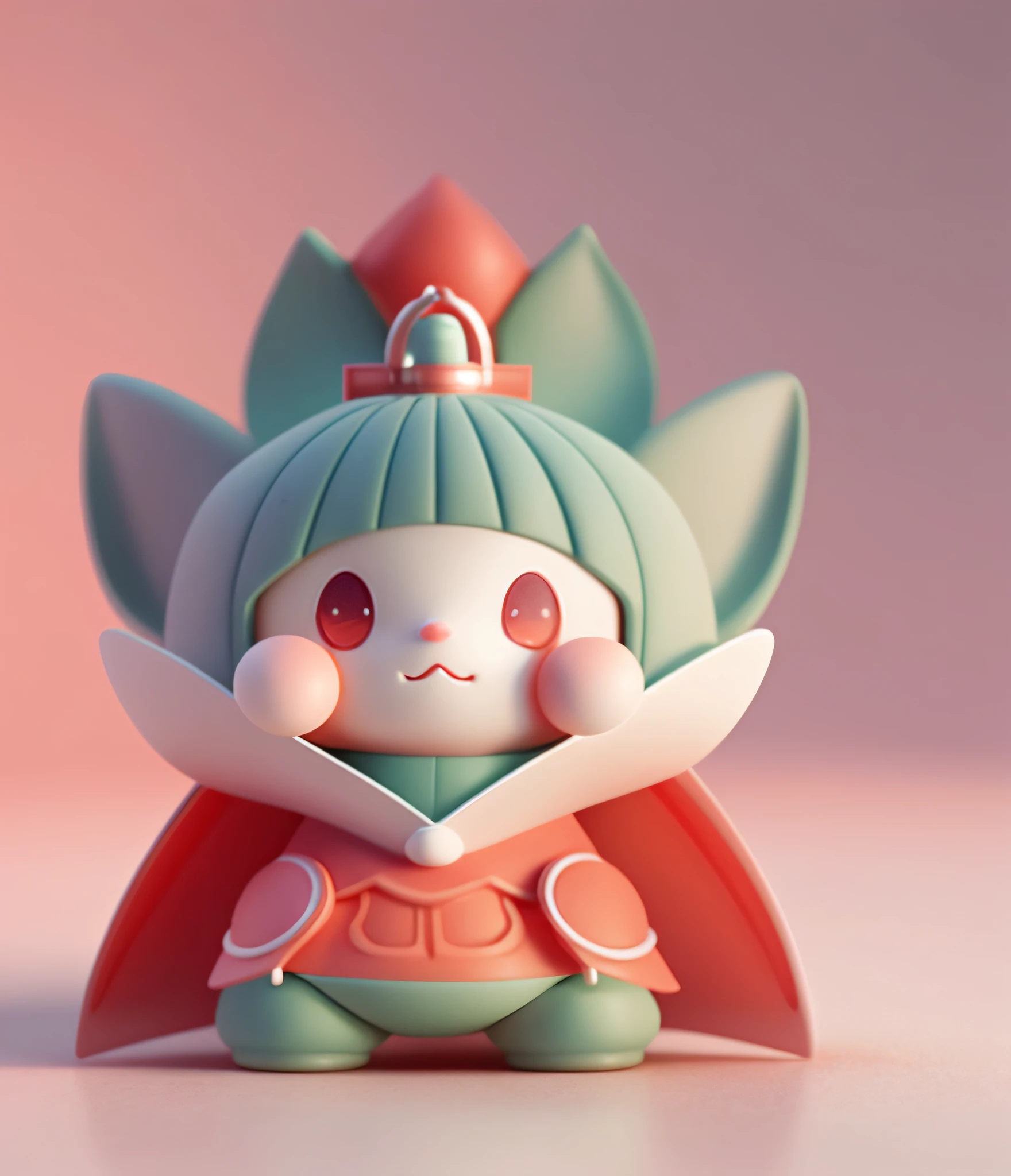 Big red lantern IP image C4D modeling 3d rendering clay material pastel color cute character blind box character texture
