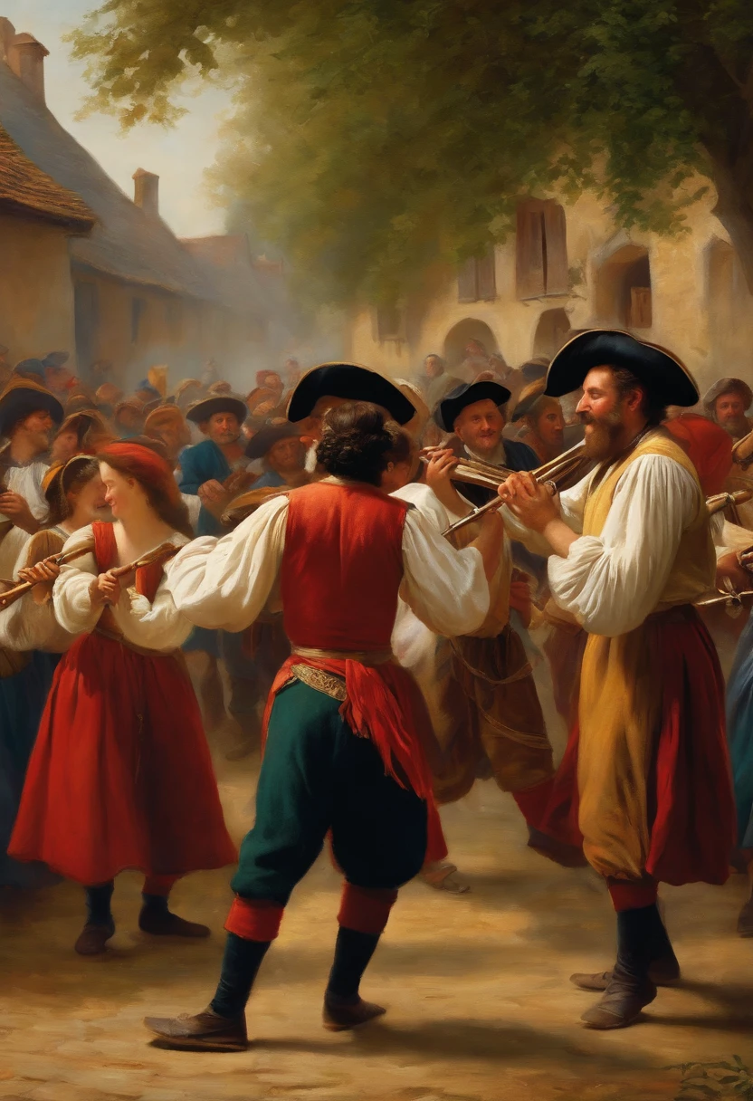 festival, Dancing, playing the pipe, Rejoicing in the village square. in the 17th century