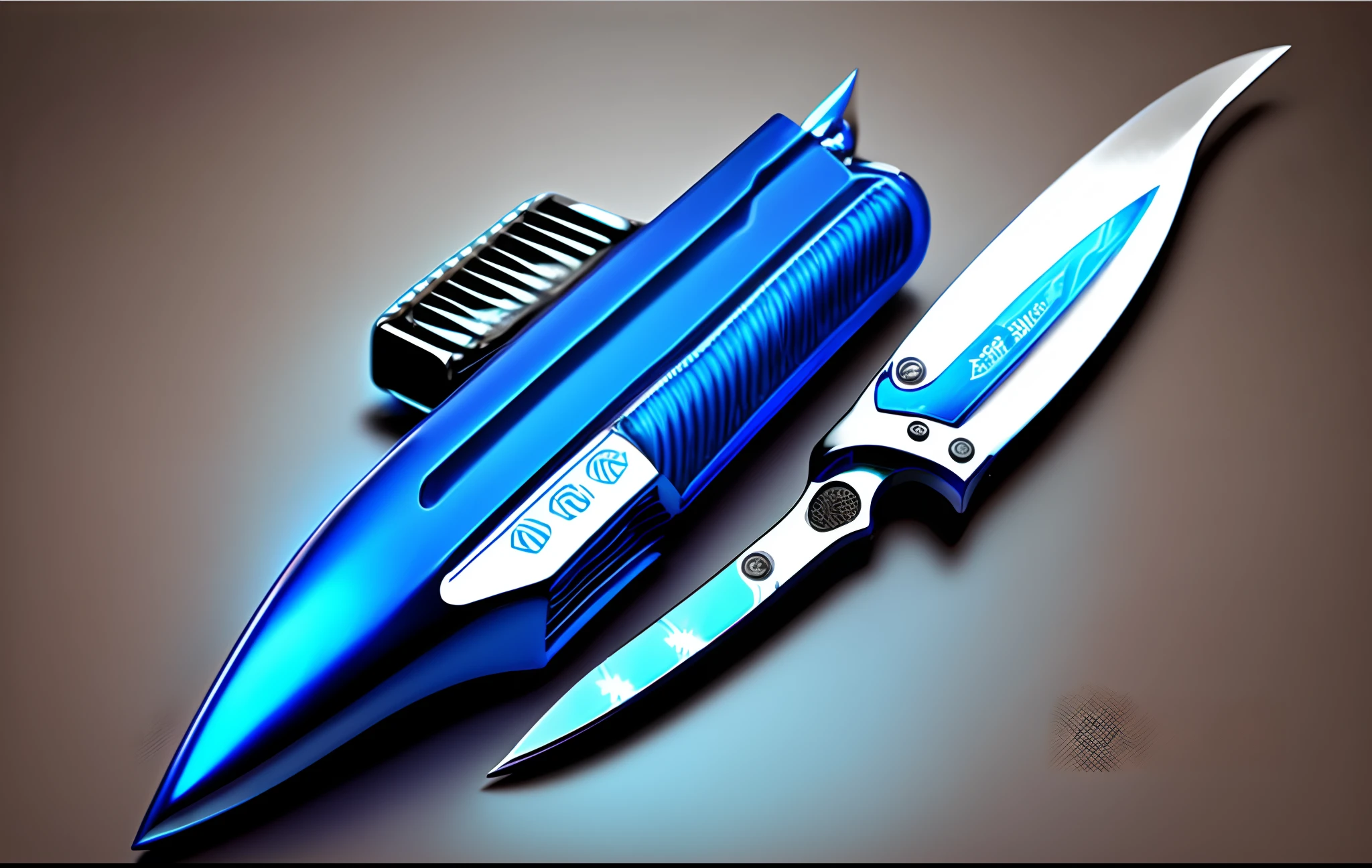 Mechanical rechargeable long knife double-edged blue