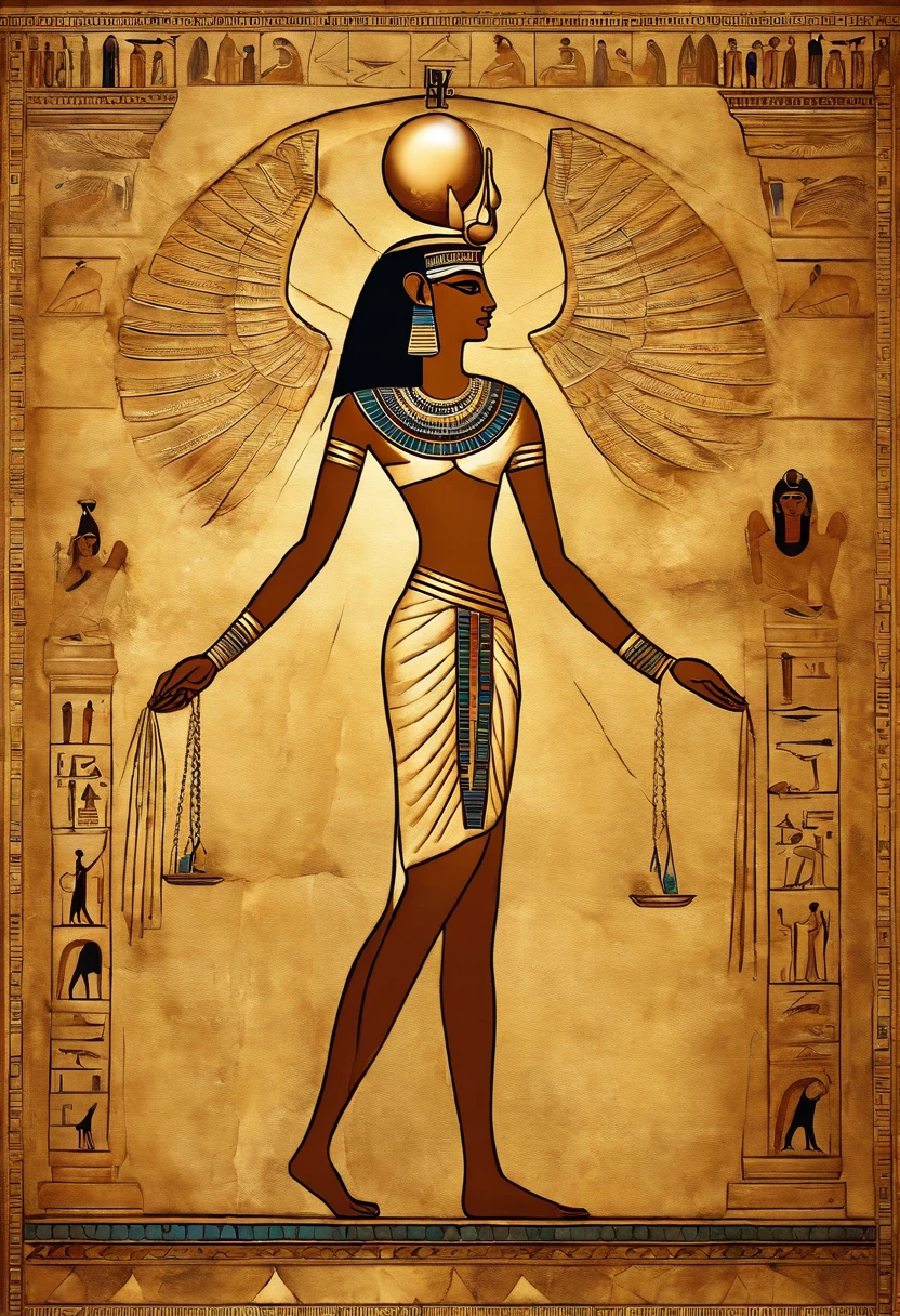 Isis: Main goddess of the Egyptian pantheon dressed in gold and golden makeup with open wings, in the style of the Egyptian gods, depicted with a throne-shaped head adornment, a reference to Osiris. coberto de joias de luxo, joias, luxo, EGYPTIAN SYMBOLS, joias de pintores e escultores, detalhes altos, Realistic, Detalhamento ultra intrincado, 8k, Cinematic lighting, cinemactic. Image with resolution of at least 300dpi