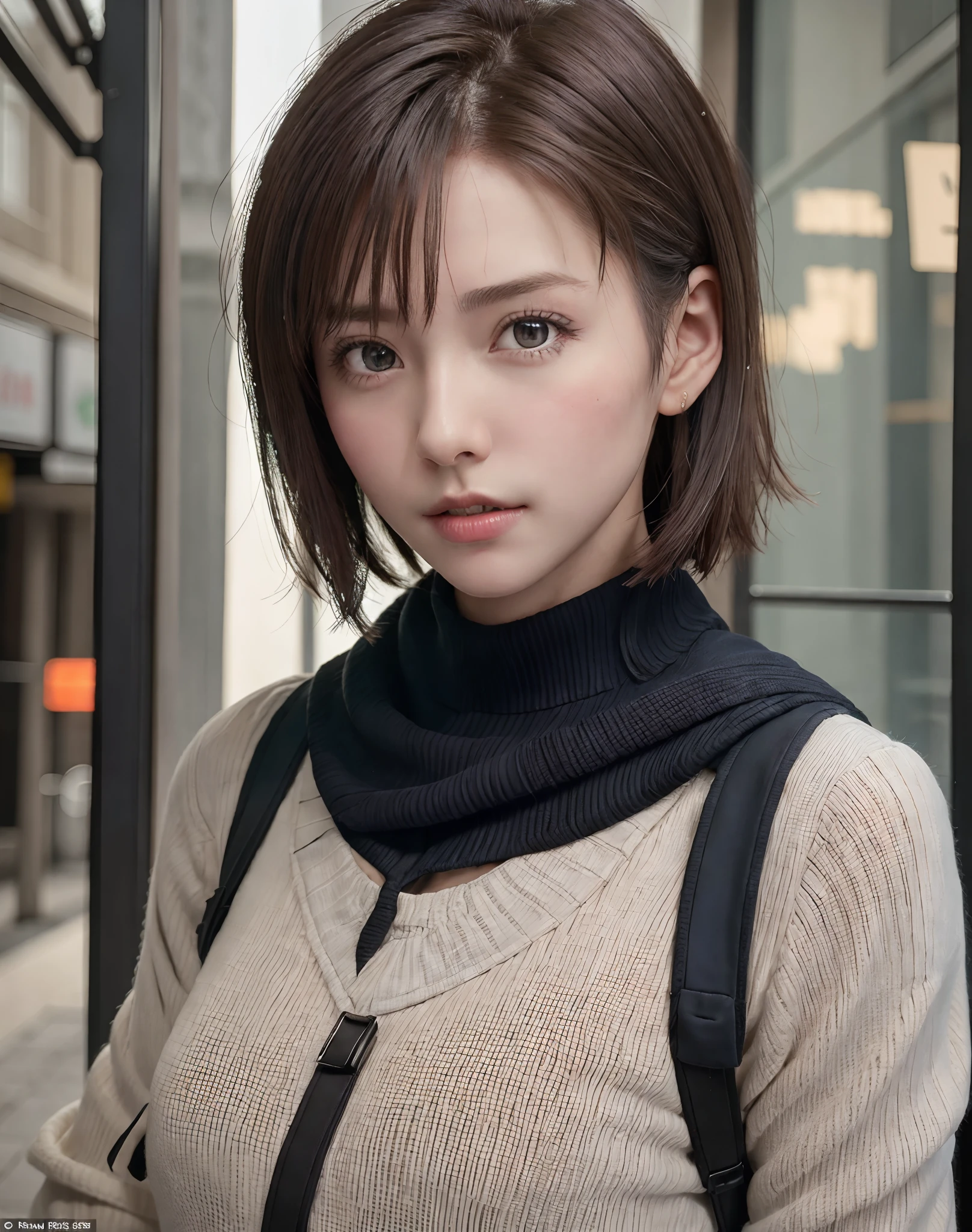 (​masterpiece: 1.3), (8K, Photorealista, Photo RAW, top-quality: 1.4), full body Esbian, Walking the streets of Tokyo,  (1girl in), gorgeous faces, (Lifelike face), (A dark-haired, short-haired: 1.3), Gorgeous hairstyle, realisticeyes, beautiful finely detailed eyes, (Peter Lillis...