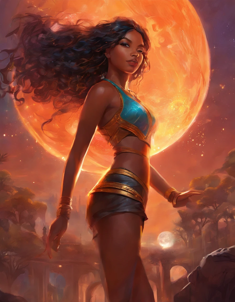 A girl named Aranza in a basketball court,illustratio,ultra-detailed,stadium lights,vivid colors,beautiful detailed eyes,beautiful detailed lips,athletic attire,dribbling the ball,confident gaze,energetic pose,playing with passion,fans cheering in the background, Onyx tones.