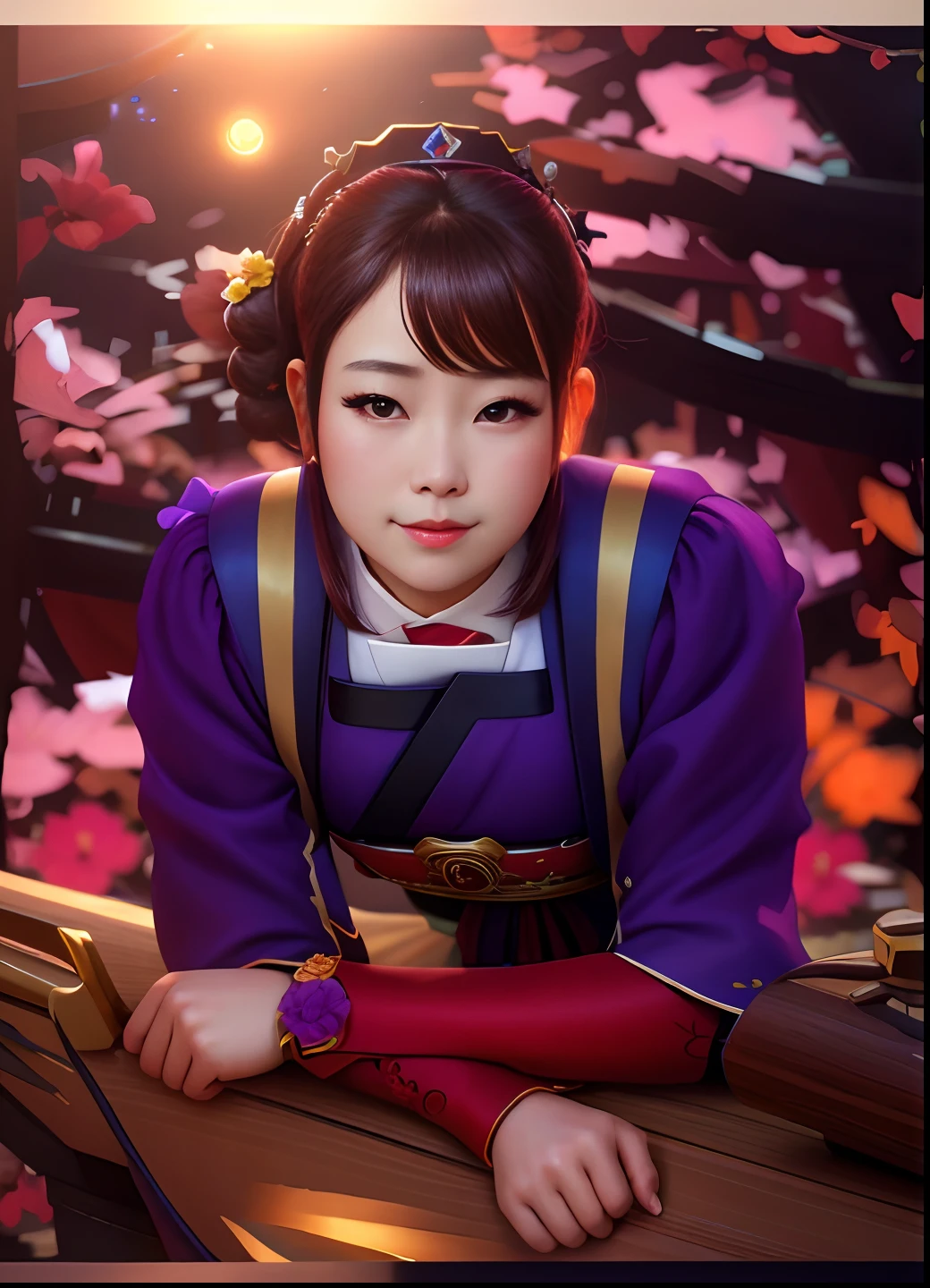 best quality, high_resolution, distinct_image, detailed background ,girl, hanbok,flower,garden,moon, night,dutch angle, wide shot, crown,