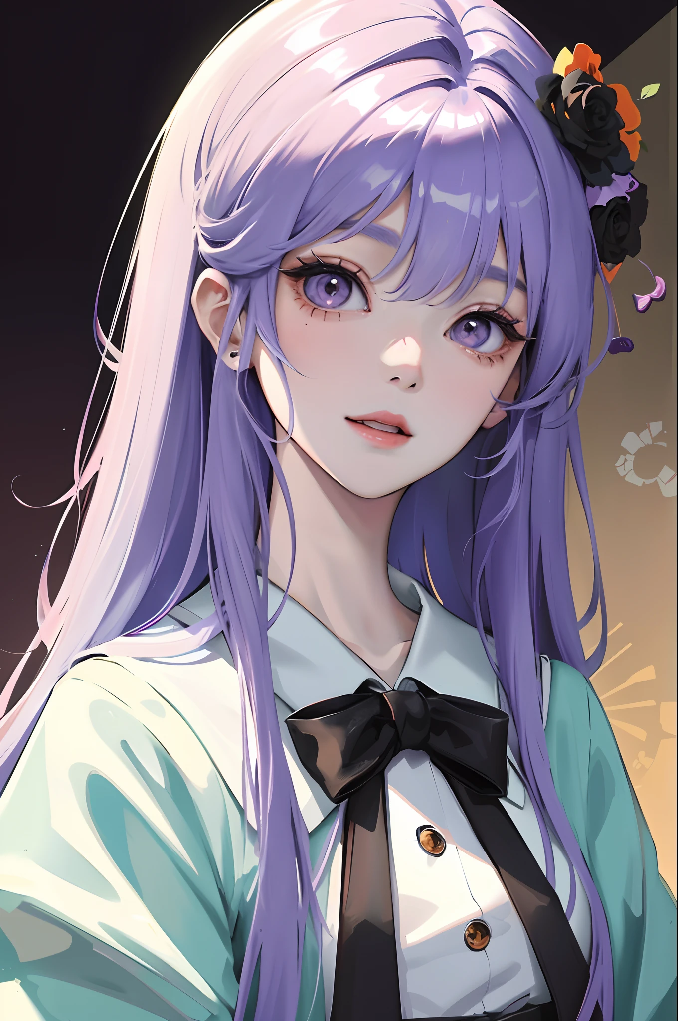 Absurdres, Masterpiece, Best quality, light colors, pastel colors, korean girl with Beautiful face , a character from kdrama hair with bangs, big eyes, happy face, Halloween theme