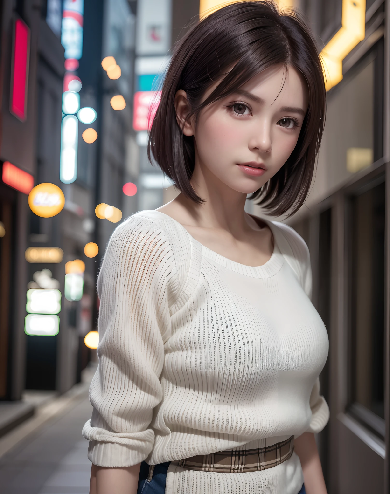 (​masterpiece: 1.3), (8K, Photorealista, Photo RAW, top-quality: 1.4), full body Esbian, Walking the streets of Tokyo,  (1girl in), gorgeous faces, (Lifelike face), (A dark-haired, short-haired: 1.3), Gorgeous hairstyle, realisticeyes, beautiful finely detailed eyes, (Peter Lillis...