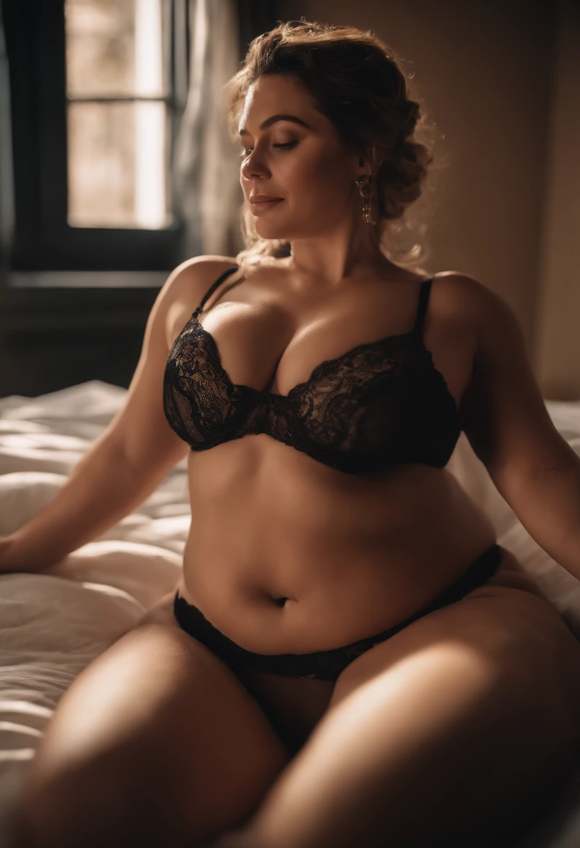 Short stature and babyface, Smile bewitchingly,Mouth wide open,Looking up at the ceiling,Sleeping on your back in bed,,Colossal tits: 1.12,Best Quality, sexy pose,Anatomically correct, Cinematic lighting,Wear a bewitching bra and shorts,textured white skin,Straight shortcuts,One lady, Solo,masutepiece,Best Quality, Realistic, Ultra-detailed,Brown eyes, dynamic light and shadow, High resolution, Sharp Focus, Realistic pupils