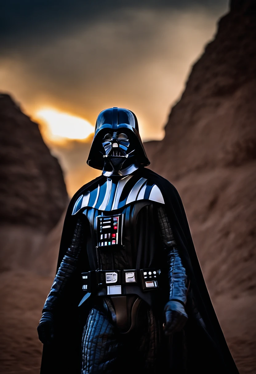 cuerpo de Guerrero espartano,cabeza con mascara de (((darth vader))), agonizante , Armadura sangrienta, en el campo de batalla, de rodillas, epopeya, 8k