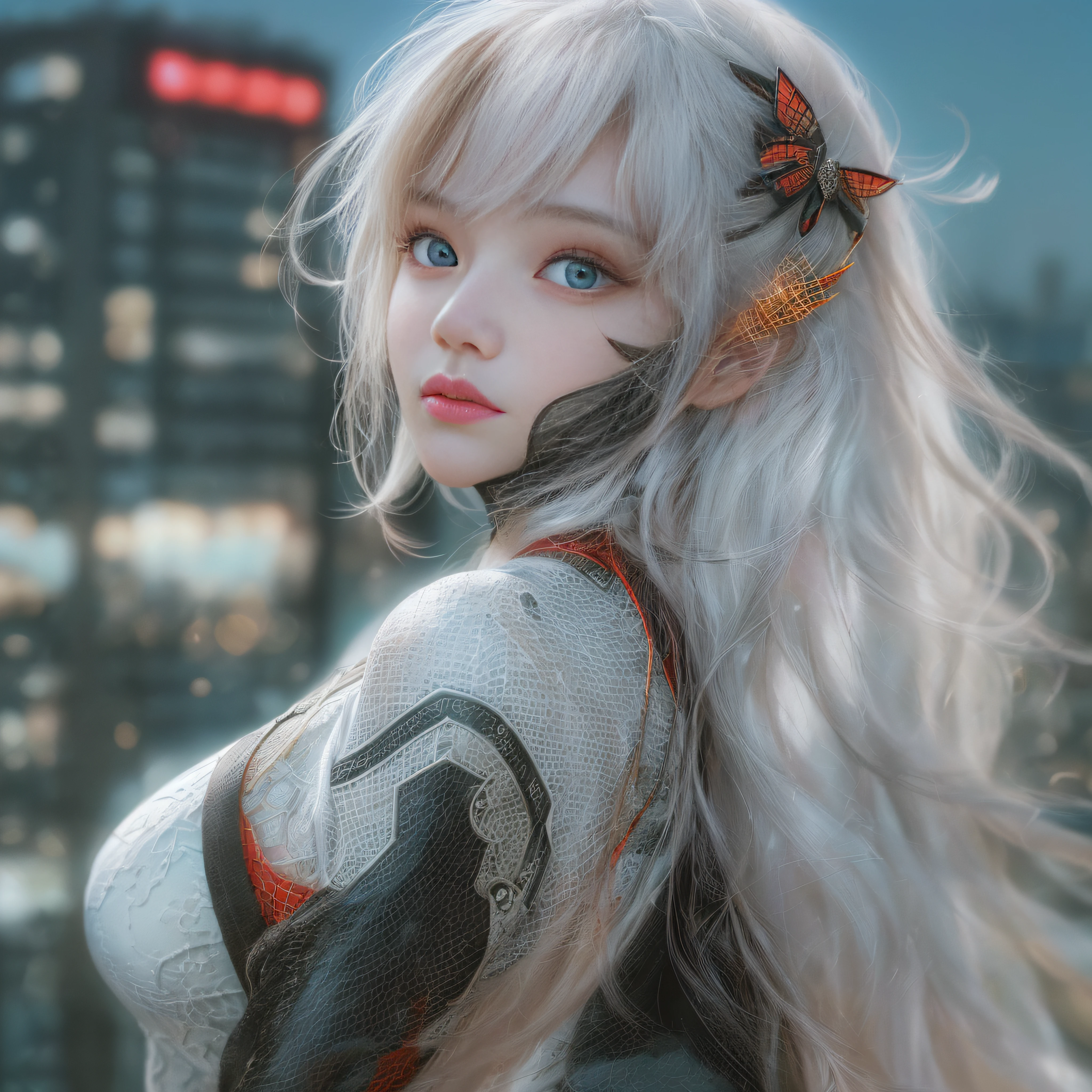 (1girl in:1.3), 独奏, (((extra detailed face)))), ((extremely detailed eye and face)))), beautiful finely detailed eyes, Body parts__, Official Art, 统一 8k 壁纸, ultra-detailliert, Beautiful and beautiful, Beautiful fece, masterpiece, top-quality, original, masterpiece, ultra fine photos, top-quality, 超A high resolution, Realistic realism, sunlights, portrait of a full body, Amazing beauty, Dynamic poses, delicated face, vibrant eyes, (from the front side), She suits Spider-Man、Red and black color scheme、arachnid、very detailed city roof background、On the rooftop、overlooking a city、A detailed face、Detailed complex busy background、Messy and gorgeous milky white、highlydetailed skin、realistic skin detail、Visible Pore、clear focus、Volumetric fog、8k UHD、Digital SLR、hightquality、film grains、fair white skin、photorealisim、Lomography、Futuristic dystopian megalopolis、 semi transparent huge tit