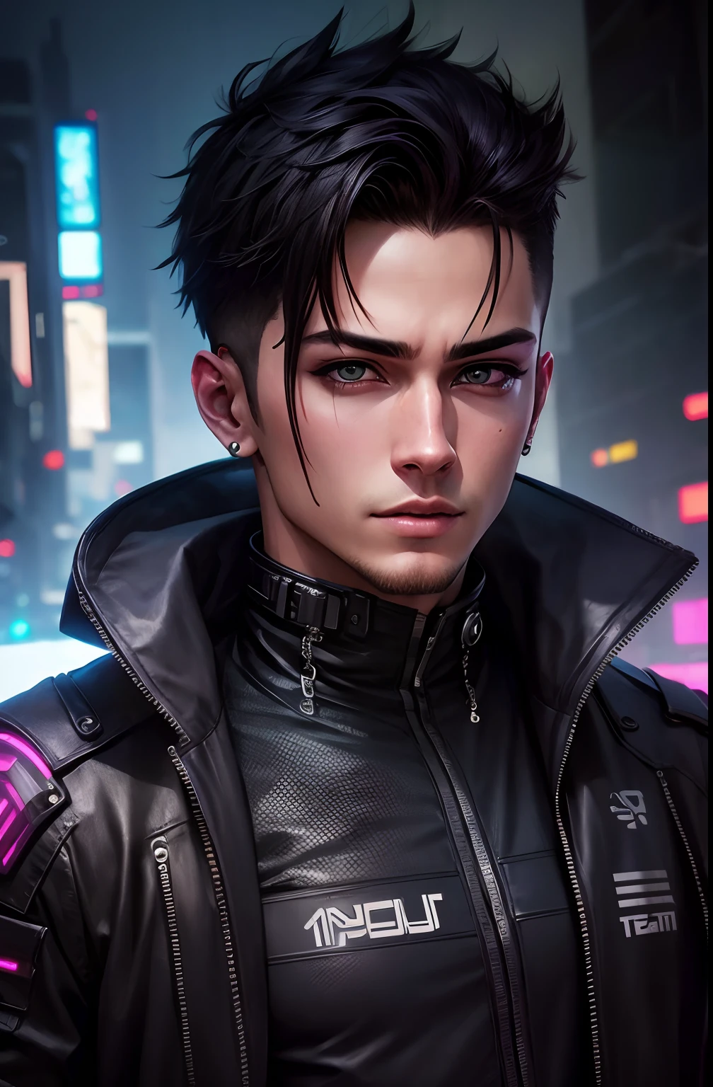 Change background cyberpunk handsome boy, realistic face, ultra realistic,