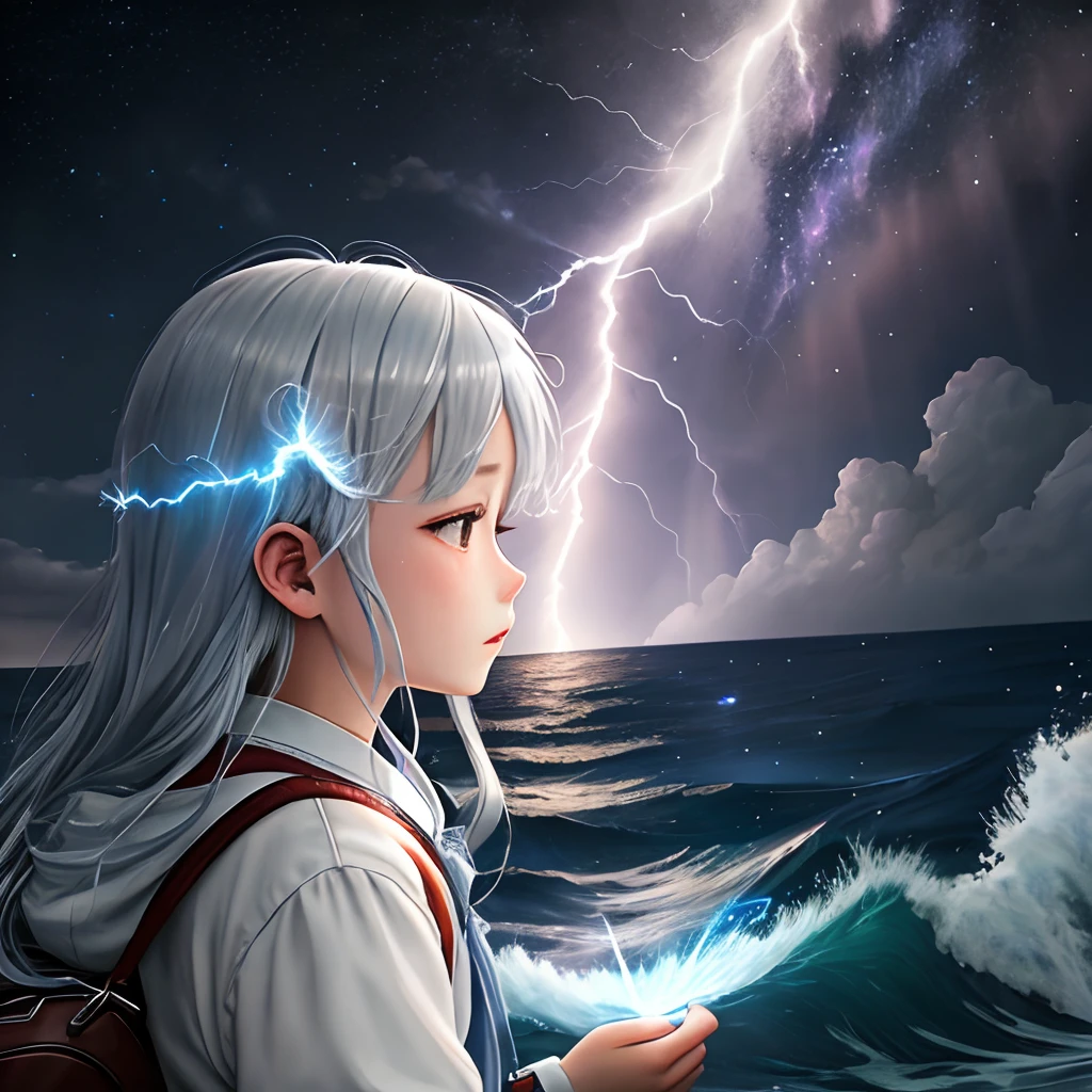 Silver starry sky、Rainbow lightning in the far reaches of the boiling sea