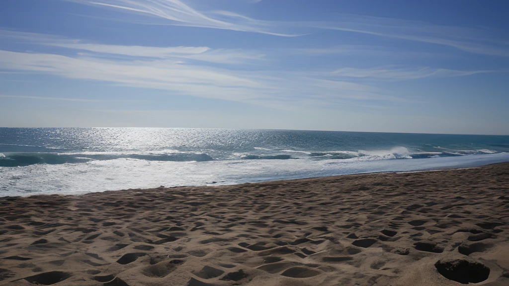 Fotografia de uma praia, areal mar ao fundo