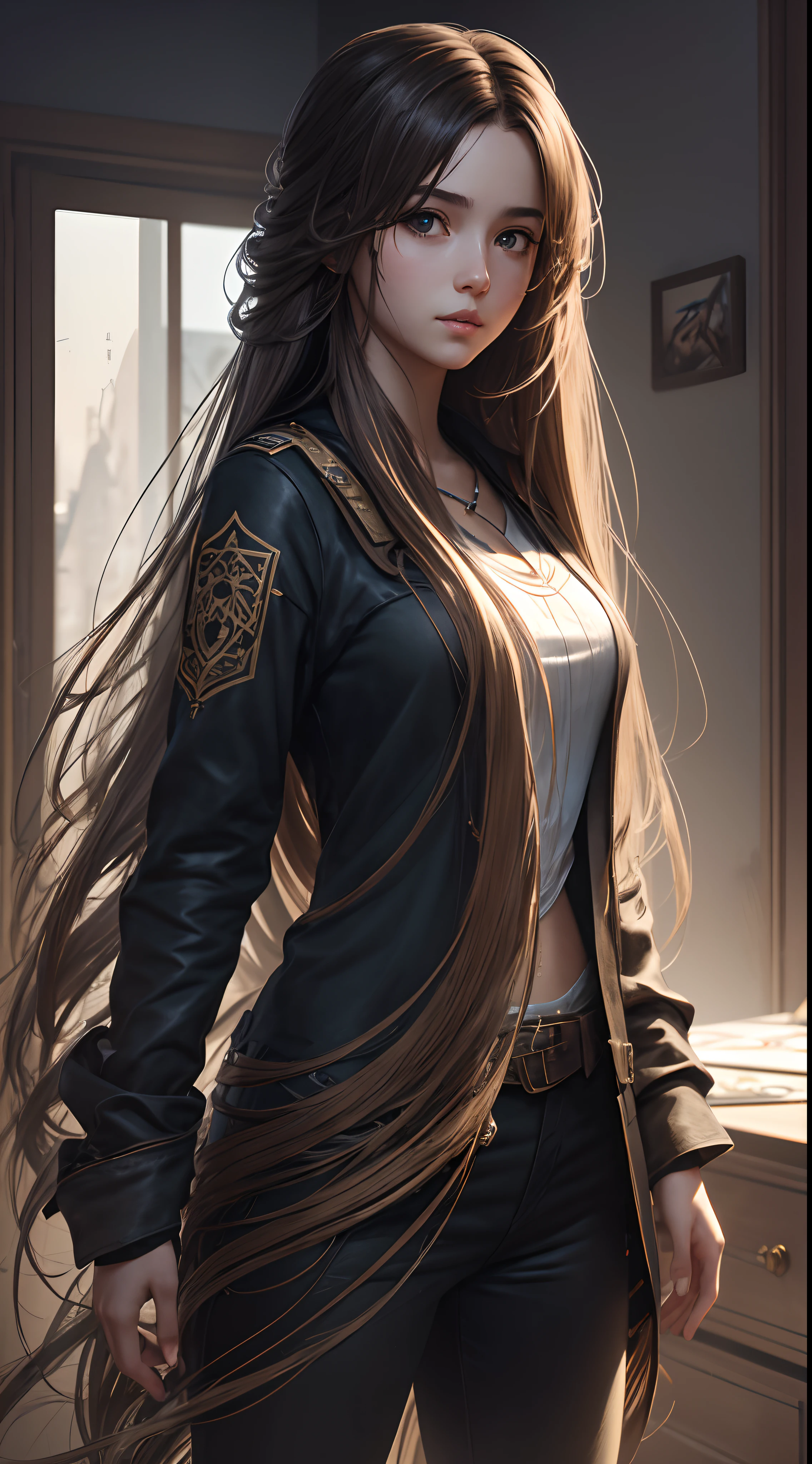 "Immerse yourself in the world of CG unity with this ultra-detailed illustration of a girl with messy long hair. The realistic rendering and dynamic angle make this piece a true masterpiece, perfect for any art lover."