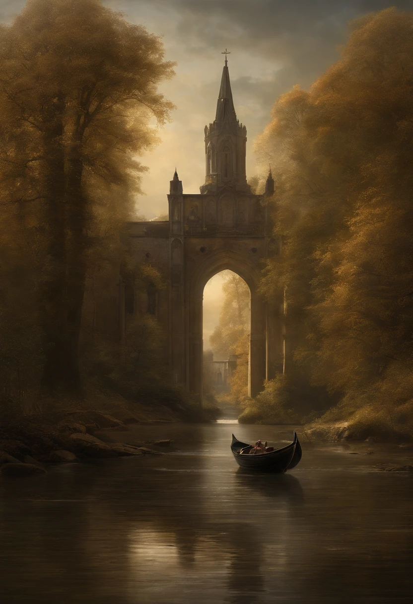 a painting of a painting of a cathedral with a boat in the water, ein Matte Painting von Friedrich Gauermann, Pinterest (Englisch), Gotische Kunst, carl friedrich, Neugotische Kunst, berthold woltze, inspirierende gotische Architektur, Gotische Kathedrale, Gotische Malerei, Gotische Architektur, Late Gothic sacred painting, sebastian pether, asher david friedrich, Stil der deutschen Romantik