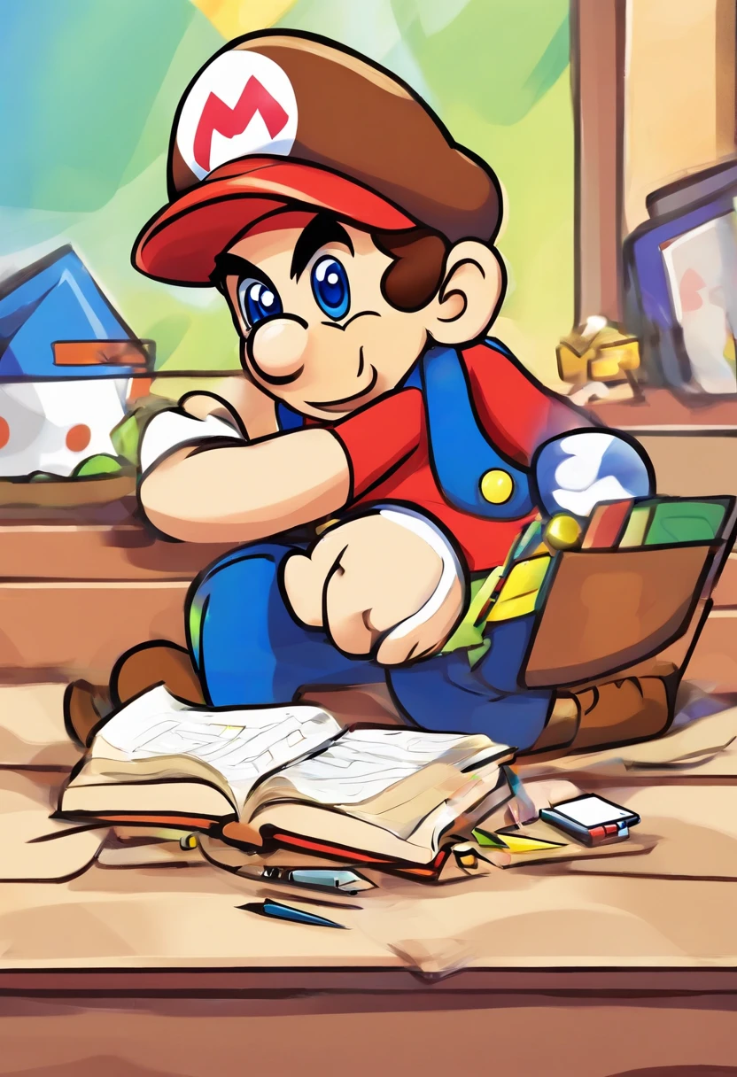 Child with brown hair studying
