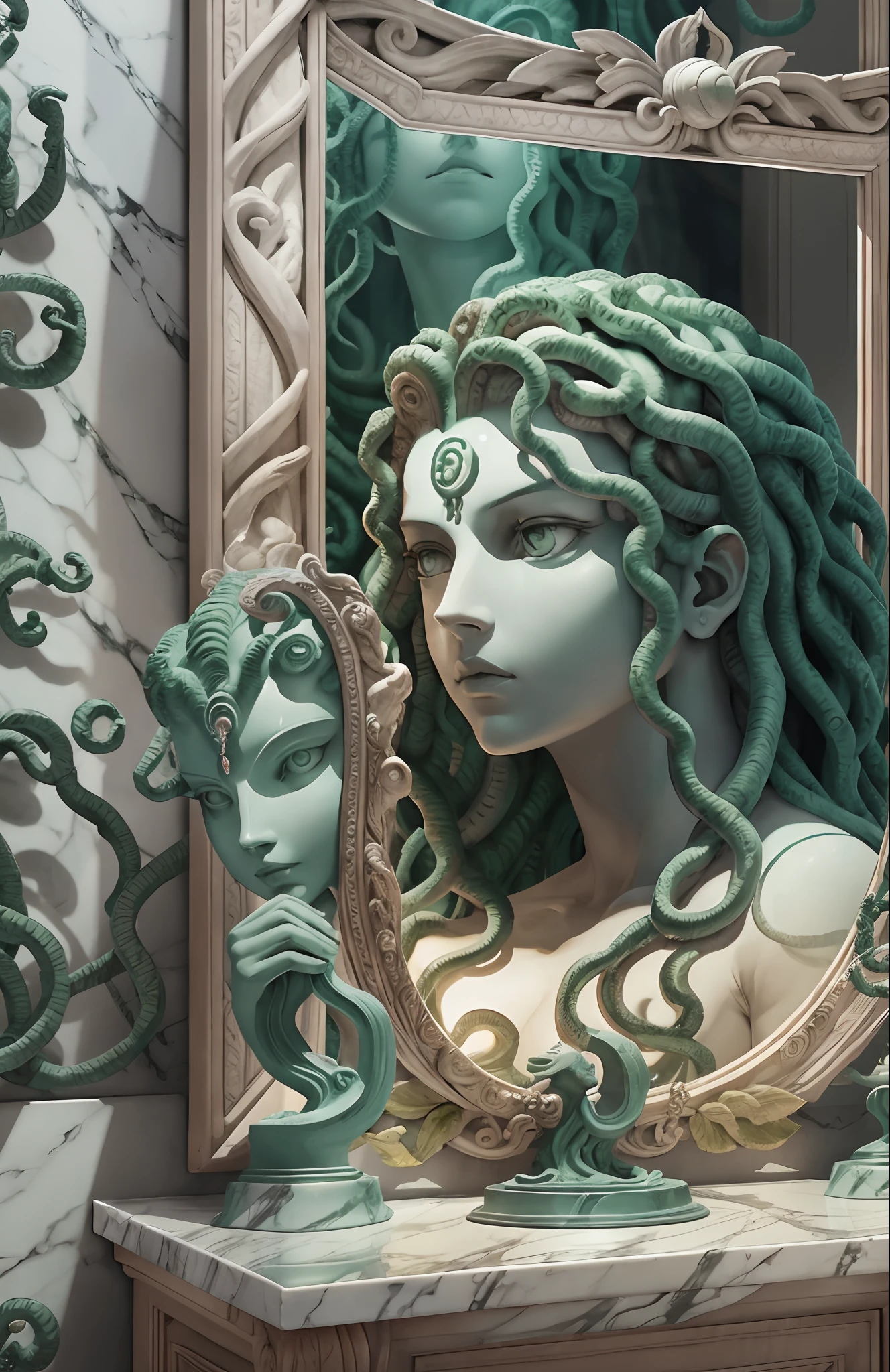 Medusa turning to stone while looking in the mirror --auto --s2