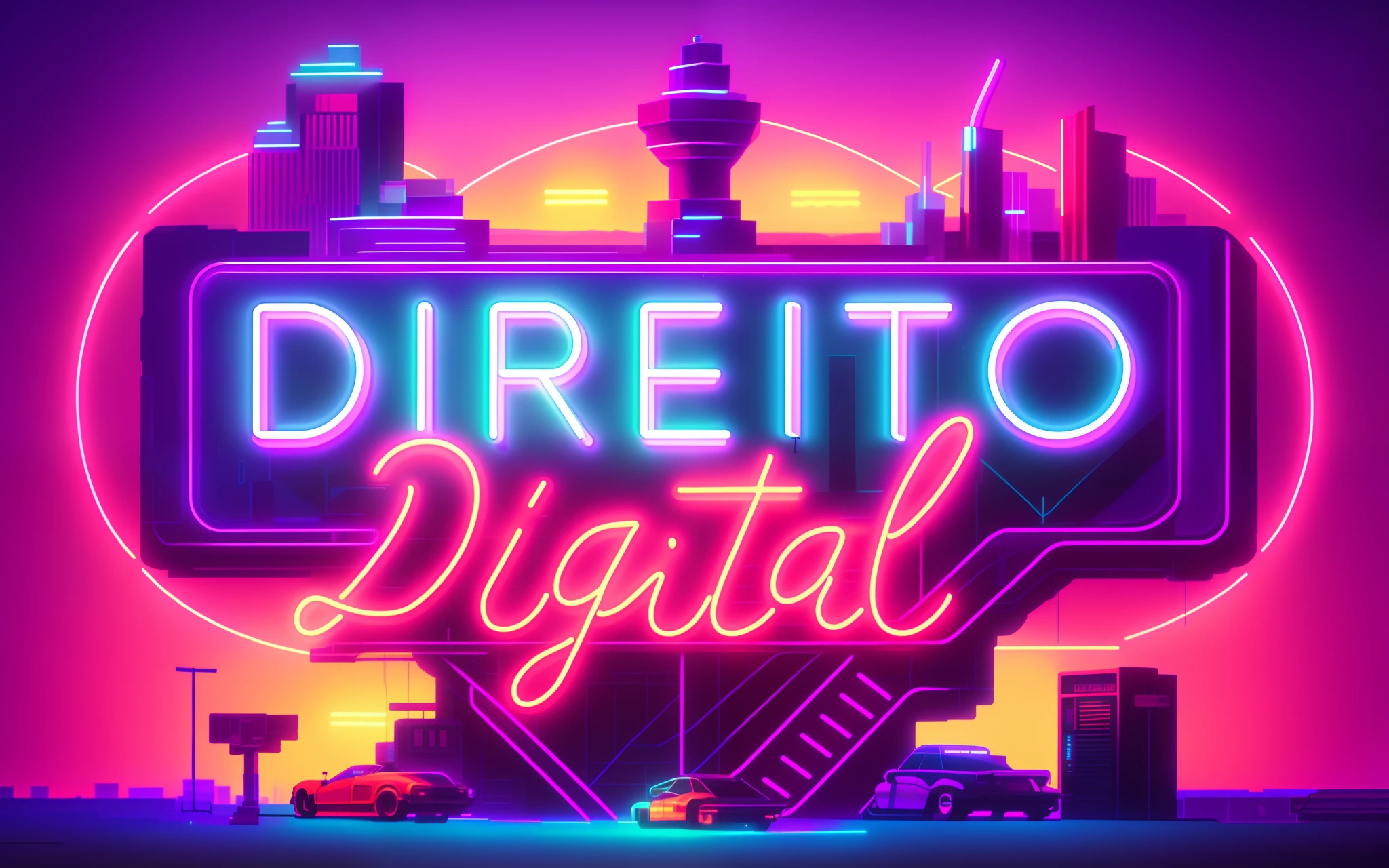 neon sign with a neon city in the background, digital 2d, digital 2 d, # digital 2 d, digital 2d illustration, detailed digital illustration, digital artwork 4 k, retrofuturistic digital painting, dan mumford. octane render, digital banner, digitalillustration, 4k detailed digital art, digital render, dan mumford. 8 k octane render, digital 3 d