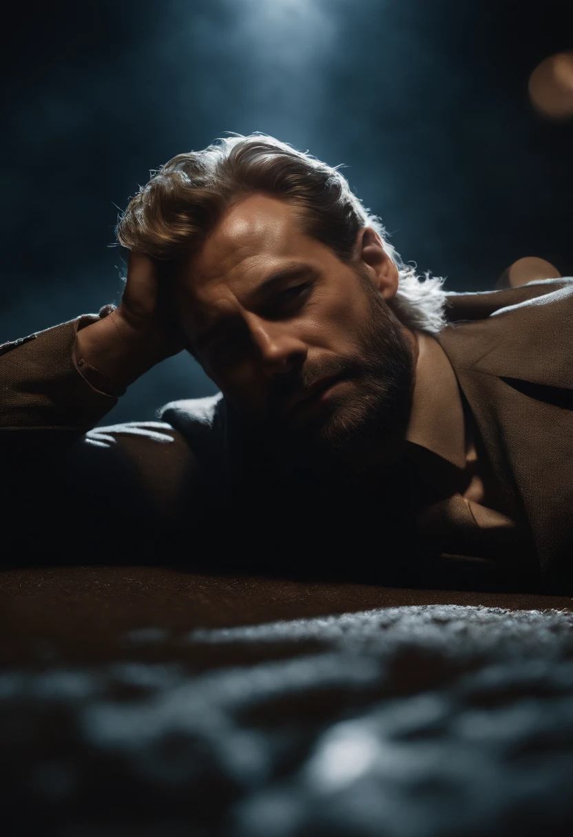 An ultra realistic 8k image of lucifer lying on the ground extremely embarrassed, while God, with his radiant aura, looks at you from the heavens with great anger.,An apocalyptic-style setting with storm lightning falling from the skies