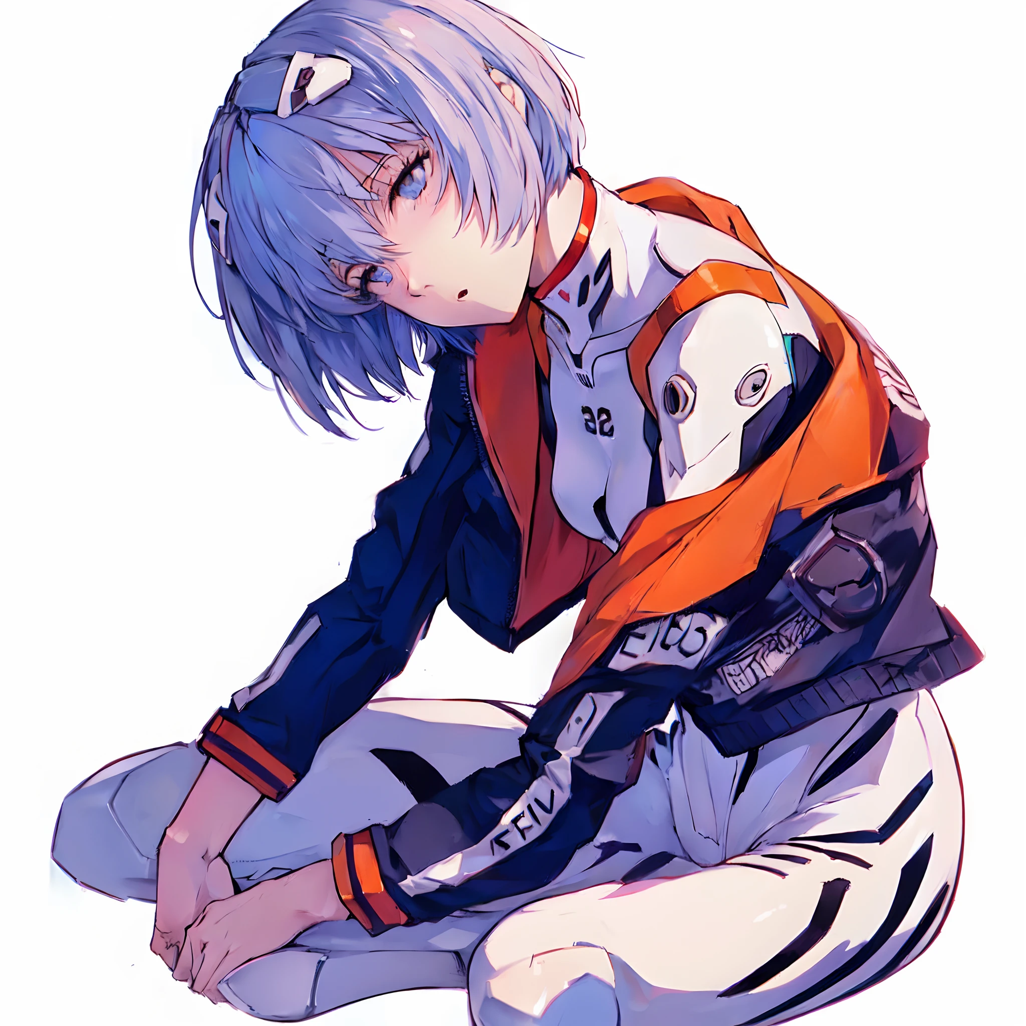 anime, anime boy, anime art, blue hair, white background, blue eyes, blue hair, blue eyes, blue hair, blue eyes, blue hair,, ayanami, rei ayanami, rogue anime girl ayanami rei, ssss.gridman, style of ssss.gridman (2018), 2 d anime style,expresionless, Ayanami_Rei_Mogudan,Rei_White_Plugsuit