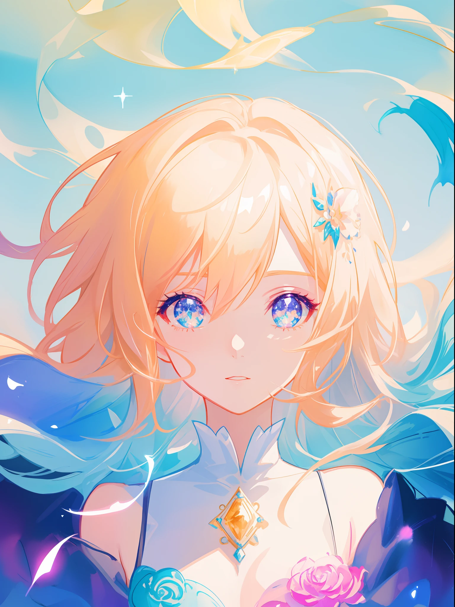 beautiful anime girl in white princess ballgown, vibrant pastel colors, (colorful), magical lights, golden long hair made of liquid light, sparkling lines of light, inspired by Glen Keane, inspired by Lois van Baarle, disney art style, by Lois van Baarle, glowing aura around her, by Glen Keane, jen bartel, glowing lights! digital painting, flowing glowing hair, glowing flowing hair, beautiful digital illustration, fantasia background, whimsical, magical, fantasy, beautiful face, ((masterpiece, best quality)), intricate details, highly detailed, sharp focus, 8k resolution, sparkling detailed eyes, liquid watercolor
