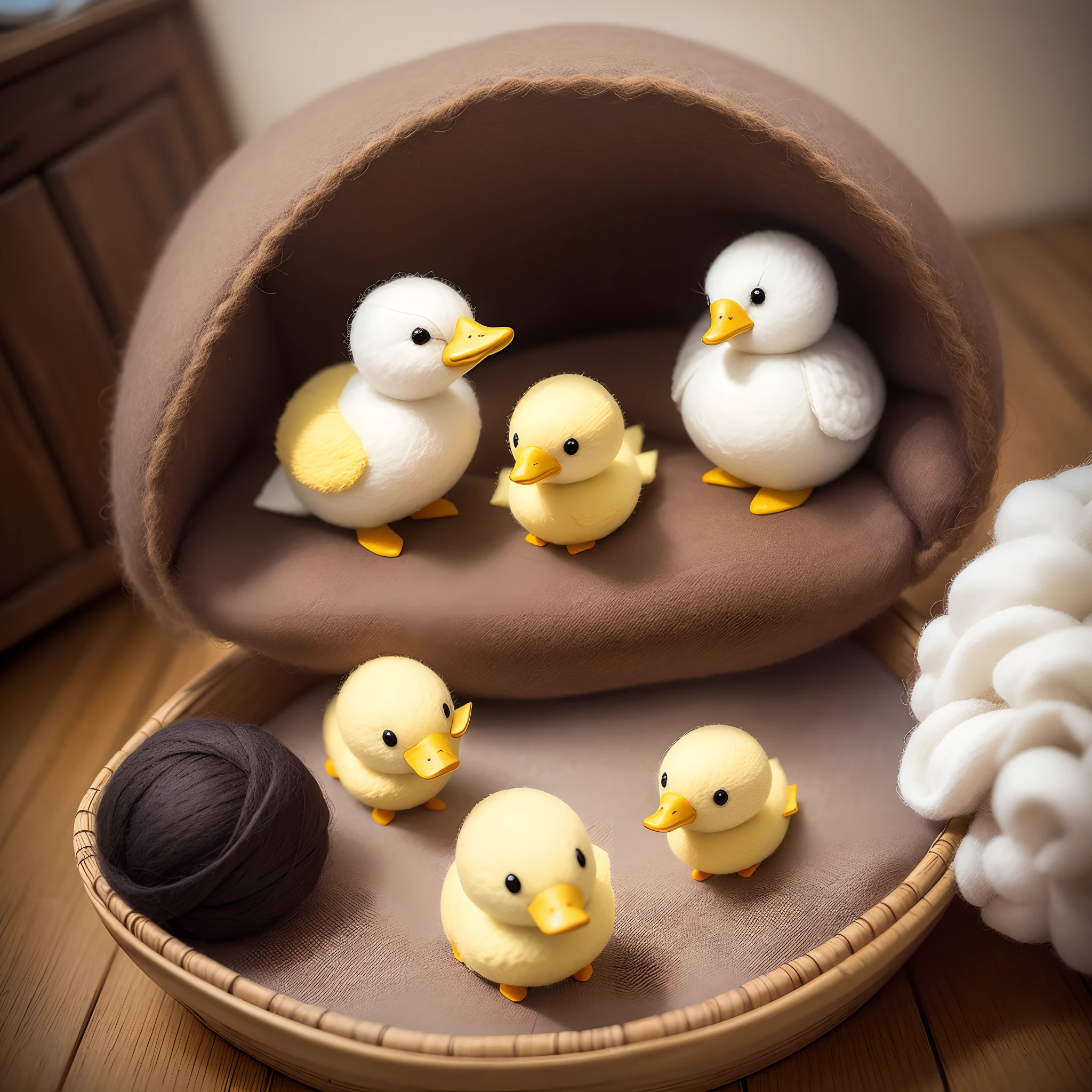 The world of wool felt，wool knitted fabric，Cute duckling made of wool felt，