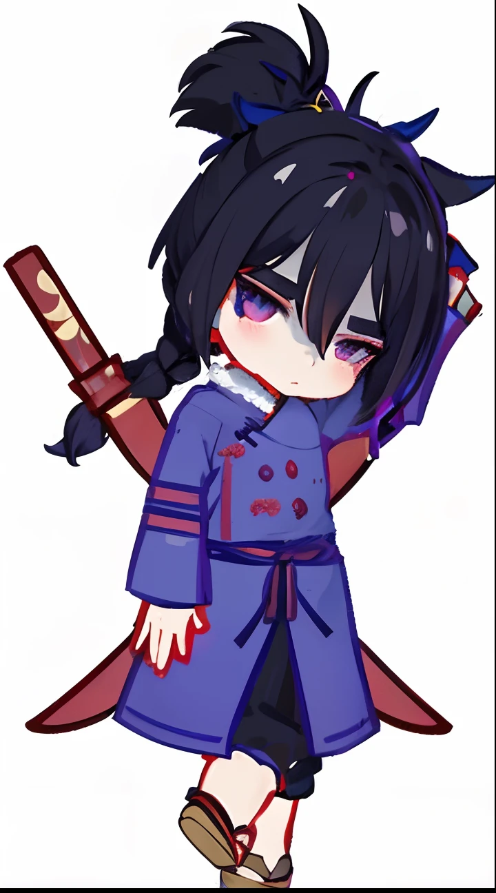 1girl, Ropa japonesa, Cola de caballo ,cana, purple eyes, Magical Circle, fuego azul, Llamas azules, papel tapiz, Paisaje, sangre, salpicaduras de sangre, Profundidad de campo, Noche, light particles, rayos de luz, sidelit, Muslos, destino \(serie\), Impacto de Genshin, ****, Chaqueta abierta, falda, muslosaltos, nube