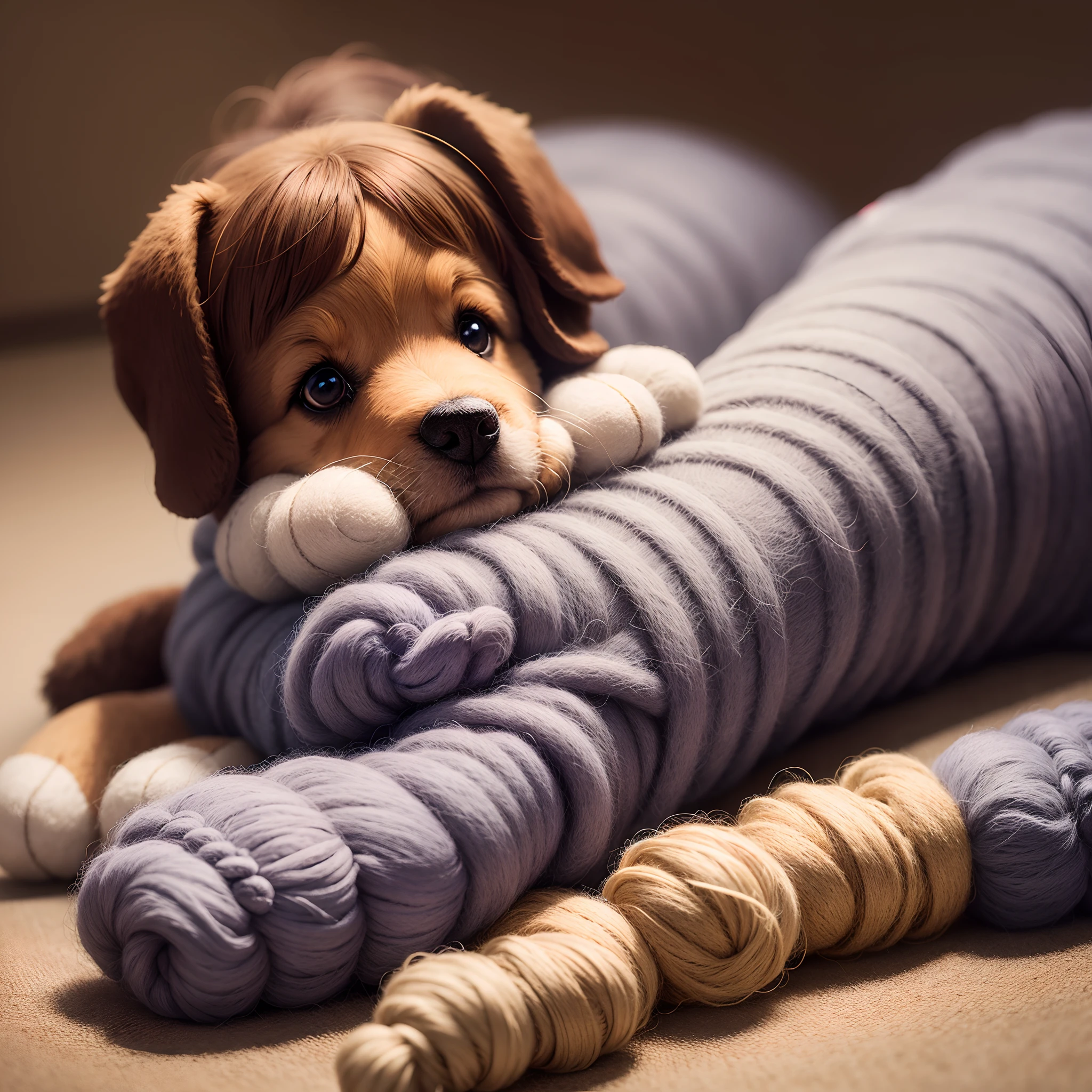 wool felt，wool knitted fabric，Cute puppy made of wool felt，