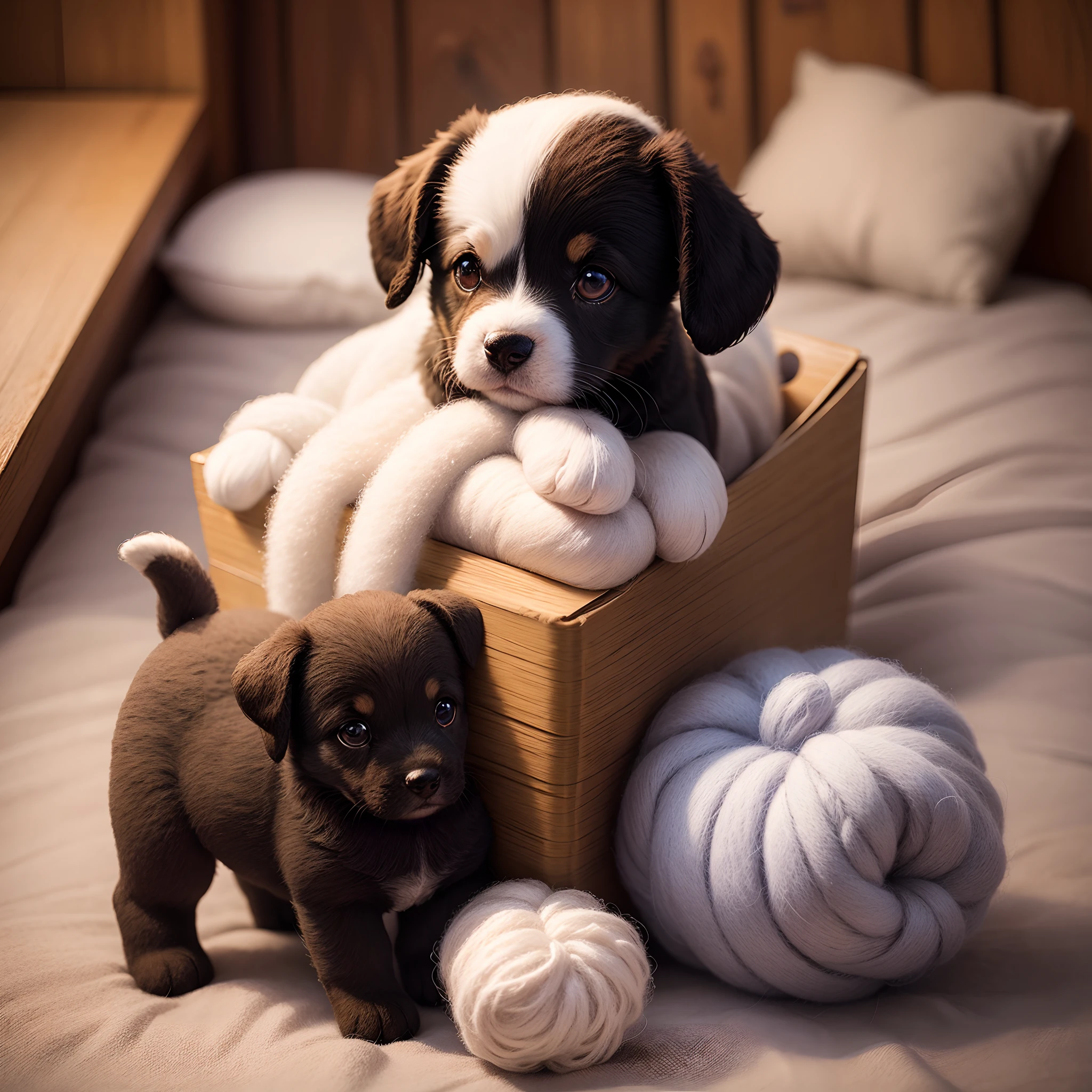 The world of wool felt，wool knitted fabric，Cute puppy made of wool felt，