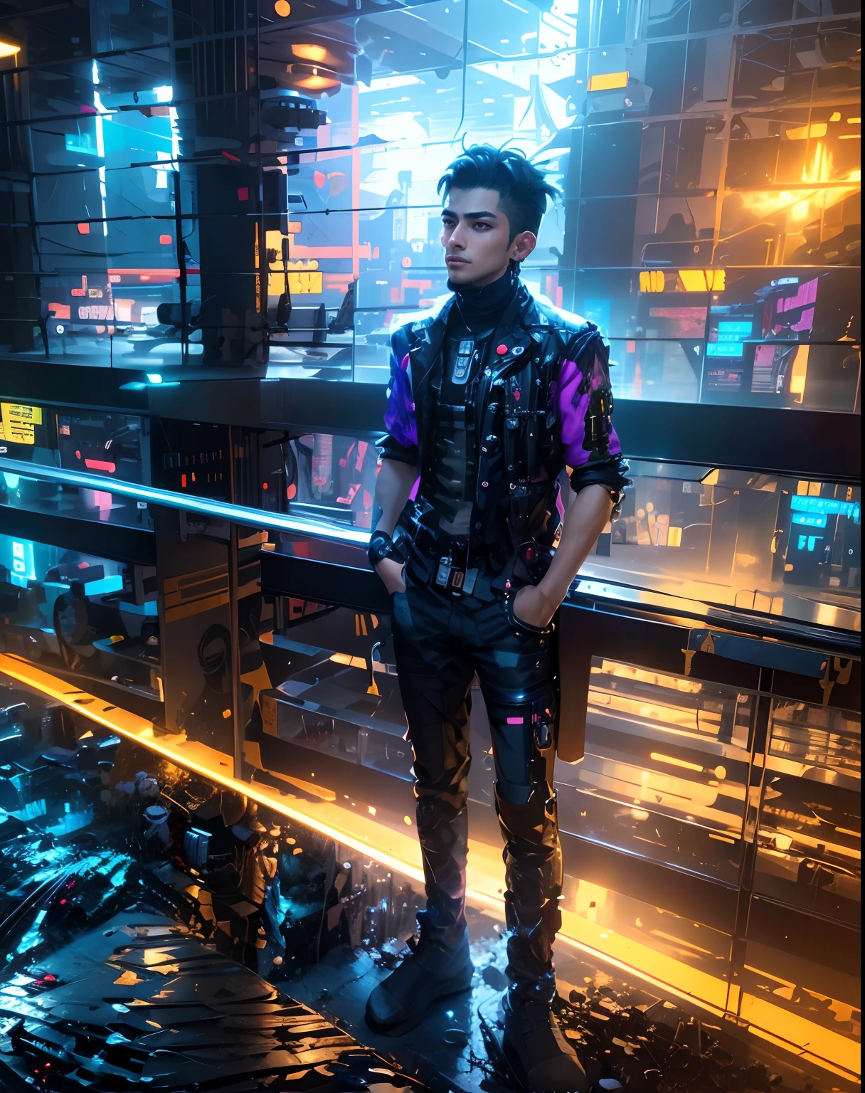 Change background cyberpunk handsome boy,8k, realistic