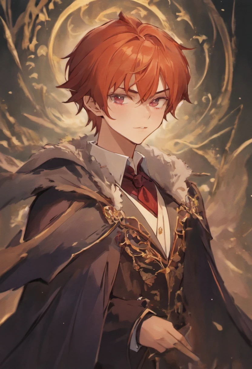 Cute vampire elf Boy,reddish hair, edwardian clothes, aristocratic prince. There are freckles on the cheeks,Blushlush