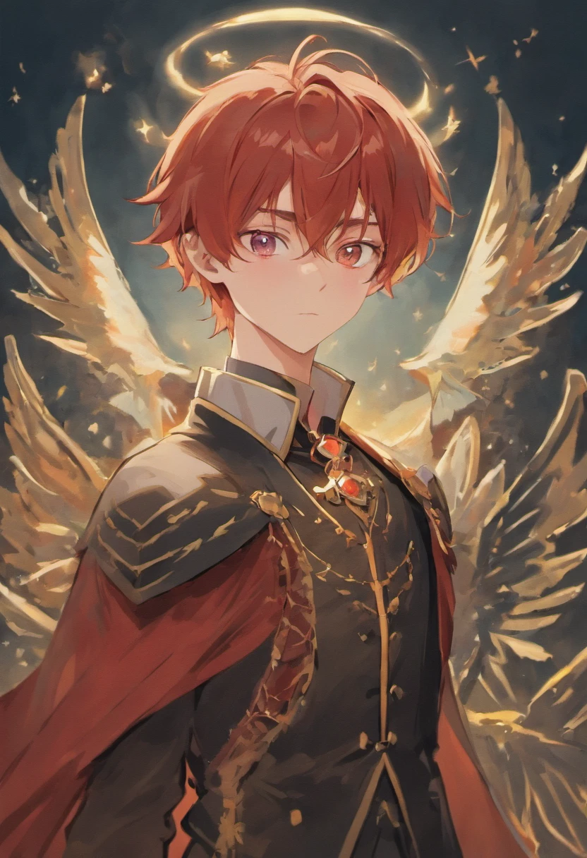Cute vampire elf Boy，reddish hair, edwardian clothes, aristocratic prince. There are freckles on the cheeks，Blushlush