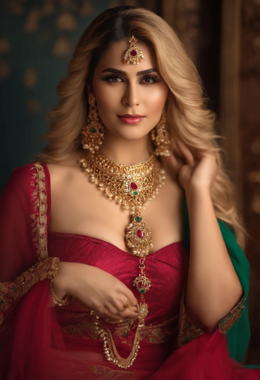 8k, masterpiece, RAW photo, en iyi kalite, fotorealistik, brest size 36, Indian Girl, wearing Indian style jewellery, wearing saree, highly detailed CG unity 8k wallpaper, depth of field, Cinematic light, lens flaresi, ray tracing, (an extremely beautiful face, beautiful lips, Beautiful eyes), Face with intricate detail, (ultra-detailed skin), 1 girl, Dark, in deep shadows, beautiful ukranian girl, Ukranian model, 1 erkek, (a very fit and muscular body:1.3), (looking at the audience), (A GREAT TENACIOUS LOOK:1.3), (kolsuz), (Fashion City by Night, dark night, neon tabelalar, Blurred background), moda sokak gece, (arkada insan olmadan:1.3), beautiful earrings, bilezikler, kolye, pantyhose, clear eyes, Walking, (solgun ten)