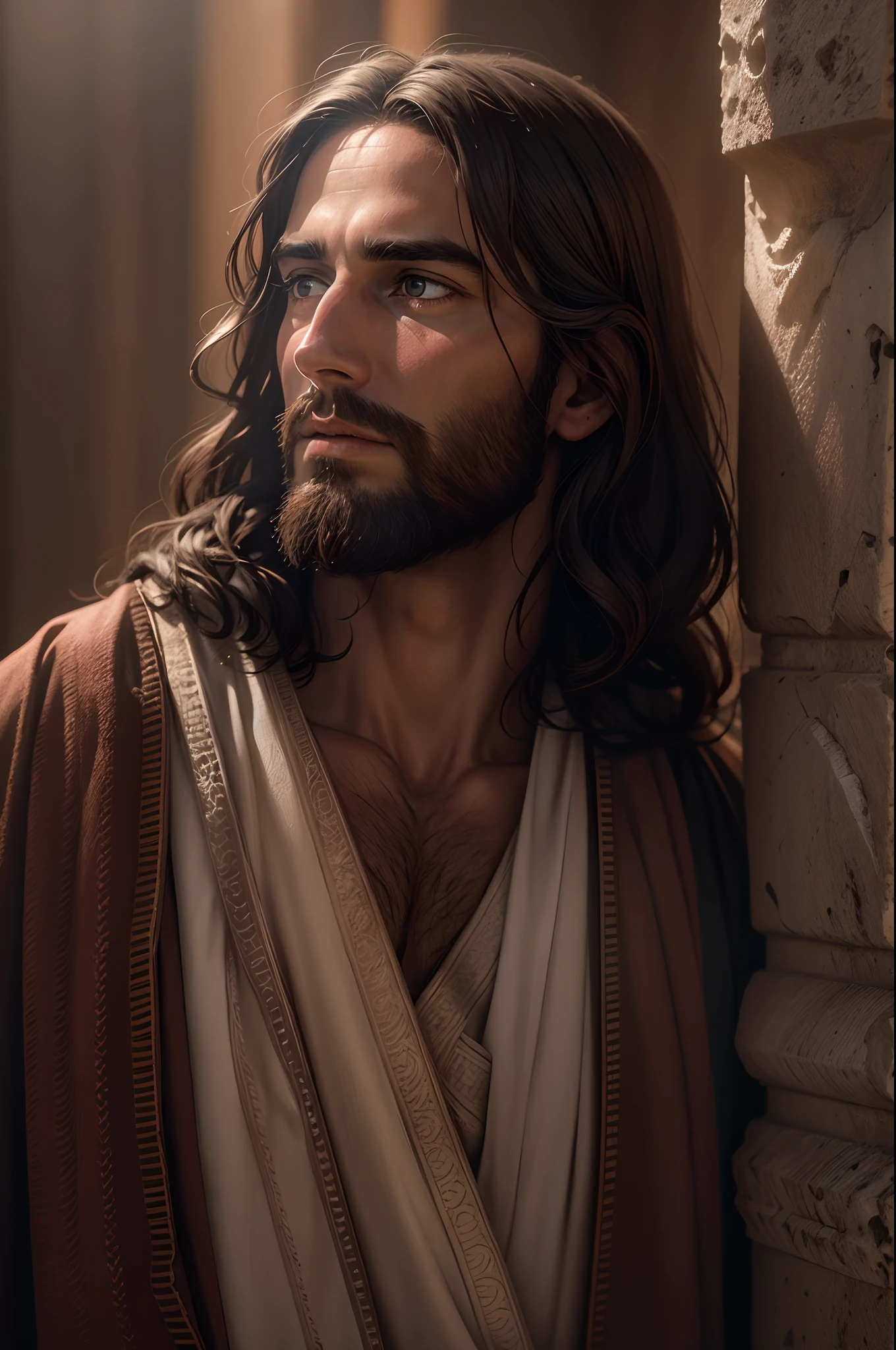 Jesus Christ with face looking to the side, cinematic realistic 8K