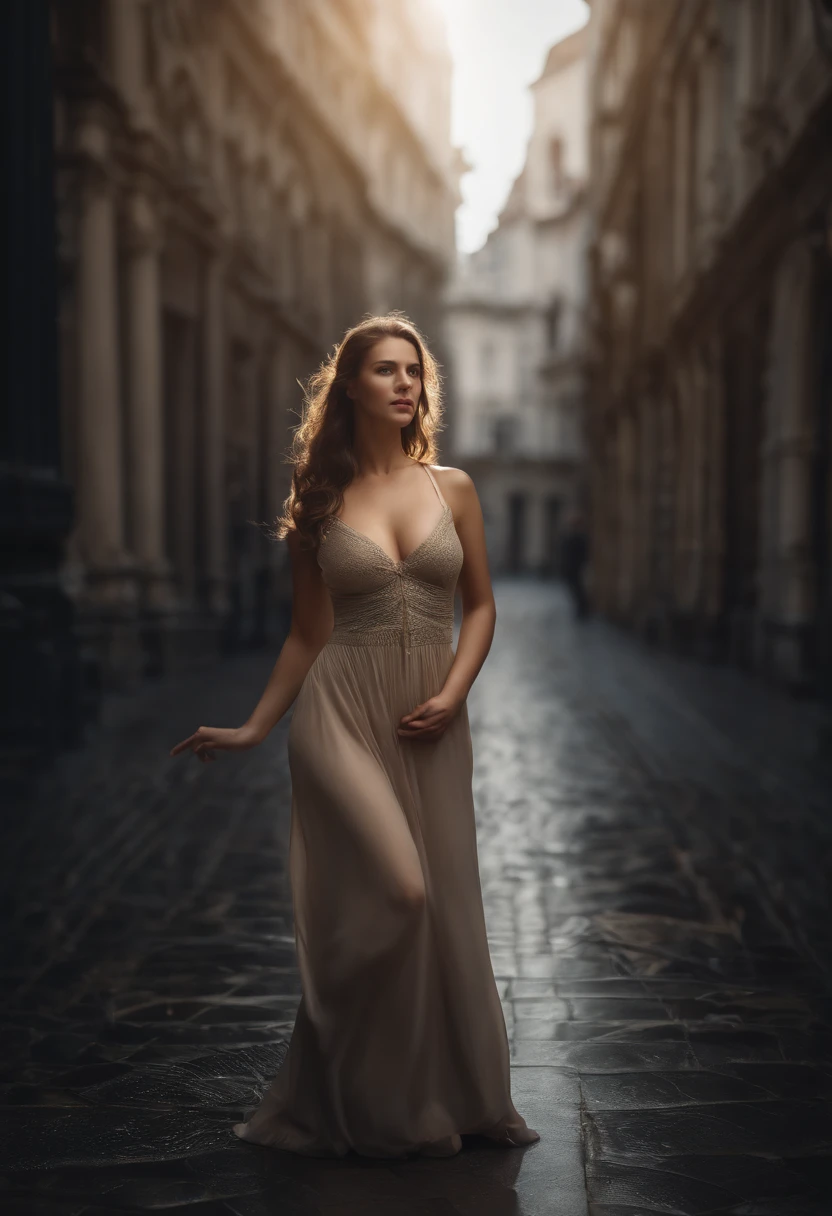 Realistic as a photo。
The model is a Caucasian woman of European descent。
not any dressed。
Only one woman is depicted。
Draw the whole body from the front。
No pubic hair growing on the pubic area。
breast size is a bit small。
