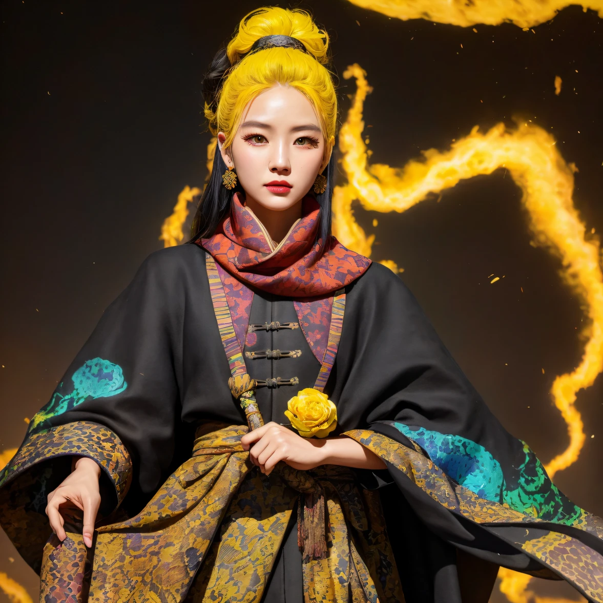 8K quality,1 girl,Backstreets,Side 32K,exteriors,Roof,People are small(tmasterpiece,k hd,hyper HD,32K)Long flowing black hair,Tang dynasty complex,zydink, a color,废墟(canyons), (Linen batik scarf), Combat posture, looking at the ground, Linen bandana, Chinese python pattern long-sleeved garment, 废墟(Abstract gouache splash:1.2), Dark clouds lightning background,Flour flies(realisticlying:1.4),Black color hair,The dust is blowing,Background fog, A high resolution, the detail, RAW photogr, Sharp Re, Nikon D850 Film Stock Photo by Jefferies Lee 4 Kodak Portra 400 Camera F1.6 shots, Rich colors, ultra-realistic vivid textures, Dramatic lighting, Unreal Engine Art Station Trend, cinestir 800,Flowing bright yellow hair,(((National style building)))Full body side 8K picture quality,1 girl,Backstreets,Side 32K,exteriors,Roof,People are small(tmasterpiece,k hd,hyper HD,32K)Long flowing black hair,Tang dynasty complex,zydink, a color,废墟(canyons), (Linen batik scarf), Combat posture, looking at the ground, Linen bandana, Chinese python pattern long-sleeved garment, 废墟(Abstract gouache splash:1.2), Dark clouds lightning background,Flour flies(realisticlying:1.4),Black color hair,The dust is blowing,Background fog, A high resolution, the detail, RAW photogr, Sharp Re, Nikon D850 Film Stock Photo by Jefferies Lee 4 Kodak Portra 400 Camera F1.6 shots, Rich colors, ultra-realistic vivid textures, Dramatic lighting, Unreal Engine Art Station Trend, cinestir 800,Flowing bright yellow hair,(((National style building)))Full-body side