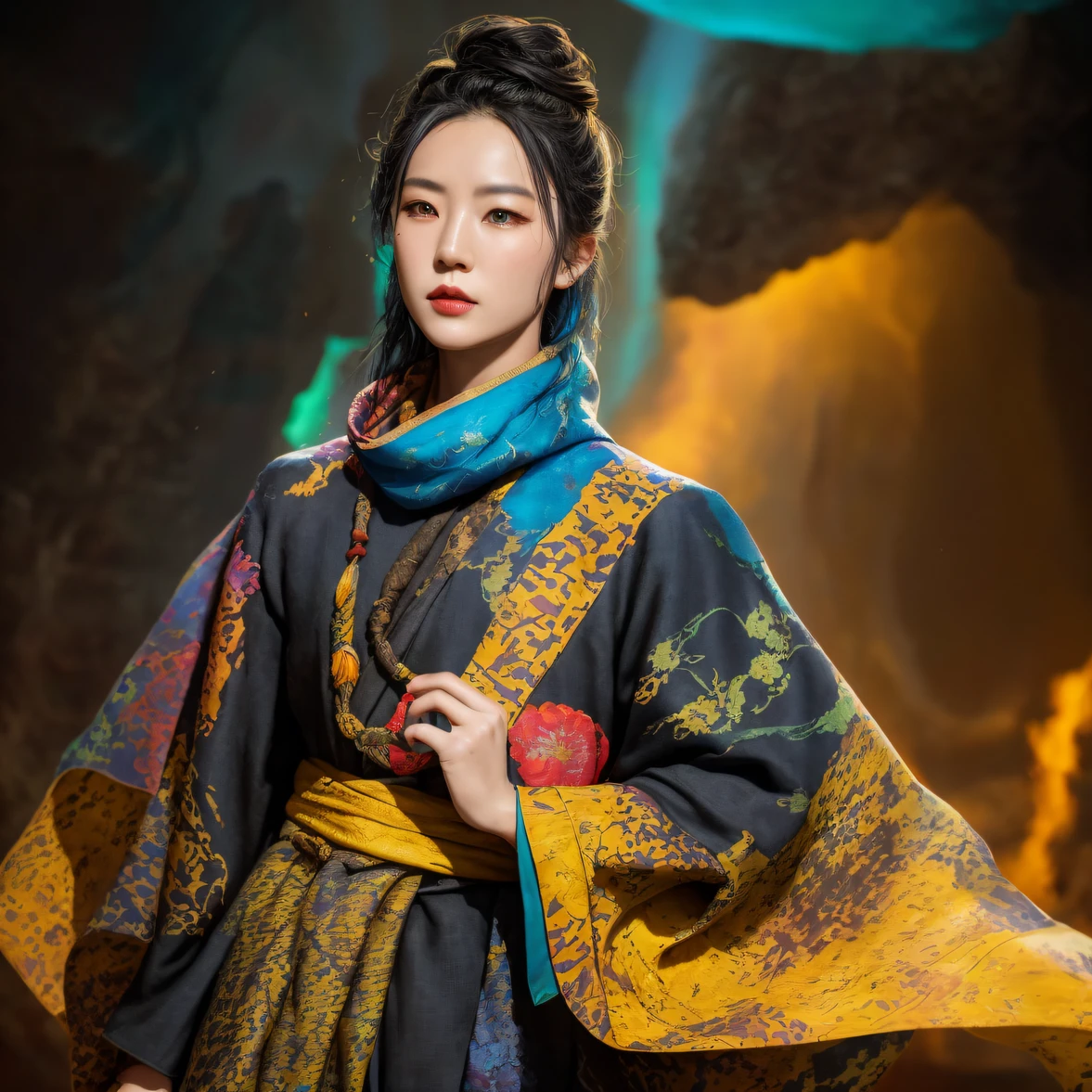 8K quality,1 girl,Backstreets,Side 32K,exteriors,Roof,People are small(tmasterpiece,k hd,hyper HD,32K)Long flowing black hair,Tang dynasty complex,zydink, a color,废墟(canyons), (Linen batik scarf), Combat posture, looking at the ground, Linen bandana, Chinese python pattern long-sleeved garment, 废墟(Abstract gouache splash:1.2), Dark clouds lightning background,Flour flies(realisticlying:1.4),Black color hair,The dust is blowing,solid color backdrop, A high resolution, the detail, RAW photogr, Sharp Re, Nikon D850 Film Stock Photo by Jefferies Lee 4 Kodak Portra 400 Camera F1.6 shots, Rich colors, ultra-realistic vivid textures, Dramatic lighting, Unreal Engine Art Station Trend, cinestir 800,Flowing bright yellow hair,(((National style building)))Full body side 8K picture quality,1 girl,Backstreets,Side 32K,exteriors,Roof,People are small(tmasterpiece,k hd,hyper HD,32K)Long flowing black hair,Tang dynasty complex,zydink, a color,废墟(canyons), (Linen batik scarf), Combat posture, looking at the ground, Linen bandana, Chinese python pattern long-sleeved garment, 废墟(Abstract gouache splash:1.2), Dark clouds lightning background,Flour flies(realisticlying:1.4),Black color hair,The dust is blowing,Background fog, A high resolution, the detail, RAW photogr, Sharp Re, Nikon D850 Film Stock Photo by Jefferies Lee 4 Kodak Portra 400 Camera F1.6 shots, Rich colors, ultra-realistic vivid textures, Dramatic lighting, Unreal Engine Art Station Trend, cinestir 800,Flowing bright yellow hair,(((National style building)))Full-body side