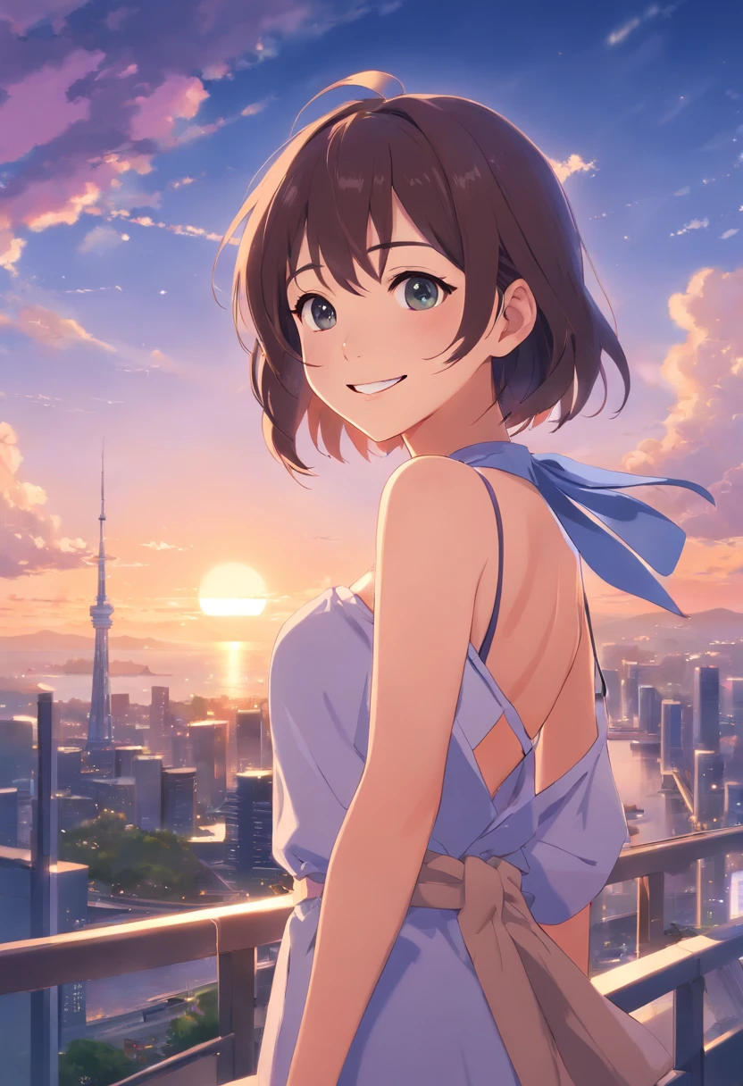 best quality, masterpiece, ultra high res, photorealistic, 1girl, offshoulder, smile