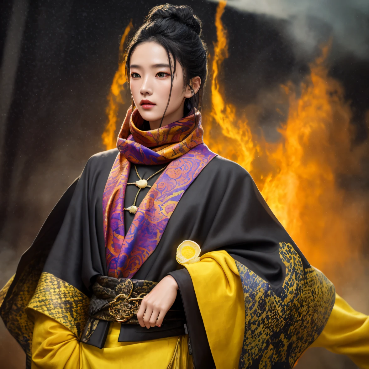 8K quality,1 girl,Backstreets,Side 32K,exteriors,Roof,People are small(tmasterpiece,k hd,hyper HD,32K)Long flowing black hair,Tang dynasty complex,zydink, a color,废墟(canyons), (Linen batik scarf), Combat posture, looking at the ground, Linen bandana, Chinese python pattern long-sleeved garment, 废墟(Abstract gouache splash:1.2), Dark clouds lightning background,Flour flies(realisticlying:1.4),Black color hair,The dust is blowing,solid color backdrop, A high resolution, the detail, RAW photogr, Sharp Re, Nikon D850 Film Stock Photo by Jefferies Lee 4 Kodak Portra 400 Camera F1.6 shots, Rich colors, ultra-realistic vivid textures, Dramatic lighting, Unreal Engine Art Station Trend, cinestir 800,Flowing bright yellow hair,(((National style building)))Full body side 8K picture quality,1 girl,Backstreets,Side 32K,exteriors,Roof,People are small(tmasterpiece,k hd,hyper HD,32K)Long flowing black hair,Tang dynasty complex,zydink, a color,废墟(canyons), (Linen batik scarf), Combat posture, looking at the ground, Linen bandana, Chinese python pattern long-sleeved garment, 废墟(Abstract gouache splash:1.2), Dark clouds lightning background,Flour flies(realisticlying:1.4),Black color hair,The dust is blowing,Background fog, A high resolution, the detail, RAW photogr, Sharp Re, Nikon D850 Film Stock Photo by Jefferies Lee 4 Kodak Portra 400 Camera F1.6 shots, Rich colors, ultra-realistic vivid textures, Dramatic lighting, Unreal Engine Art Station Trend, cinestir 800,Flowing bright yellow hair,(((National style building)))Full-body side