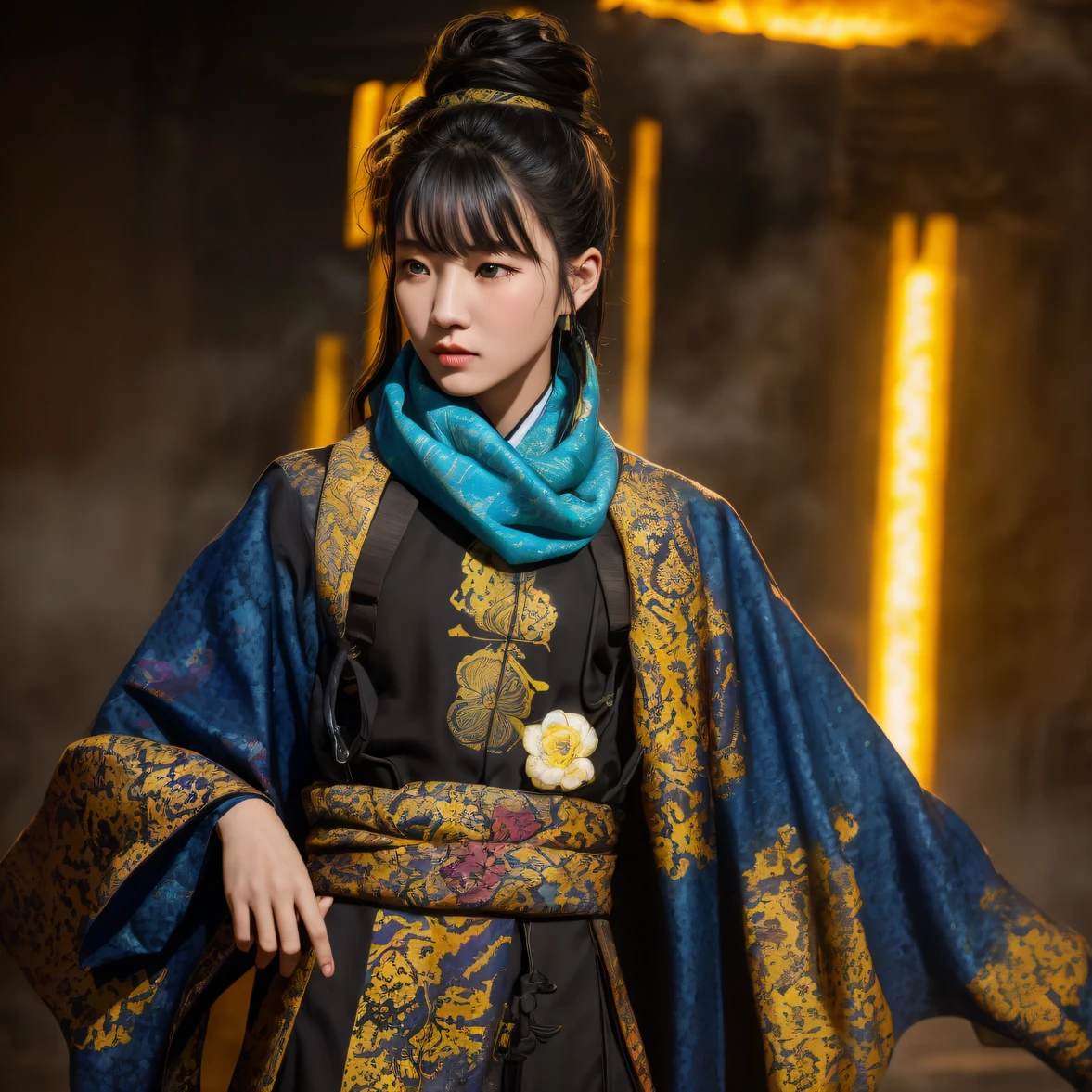 8K quality,1 girl，Backstreets，Side 32K，exteriors，Roof，People are small（tmasterpiece，k hd，hyper HD，32K）Long flowing black hair，Tang dynasty complex，zydink， a color，废墟（canyons）， （Linen batik scarf）， Combat posture， looking at the ground， Linen bandana， Chinese python pattern long-sleeved garment， 废墟（Abstract gouache splash：1.2）， Dark clouds lightning background，Flour flies（realisticlying：1.4），Black color hair，The dust is blowing，solid color backdrop， A high resolution， the detail， RAW photogr， Sharp Re， Nikon D850 Film Stock Photo by Jefferies Lee 4 Kodak Portra 400 Camera F1.6 shots, Rich colors, ultra-realistic vivid textures, Dramatic lighting, Unreal Engine Art Station Trend, cinestir 800，Flowing bright yellow hair,（（（National style building）））Full body side 8K picture quality,1 girl，Backstreets，Side 32K，exteriors，Roof，People are small（tmasterpiece，k hd，hyper HD，32K）Long flowing black hair，Tang dynasty complex，zydink， a color，废墟（canyons）， （Linen batik scarf）， Combat posture， looking at the ground， Linen bandana， Chinese python pattern long-sleeved garment， 废墟（Abstract gouache splash：1.2）， Dark clouds lightning background，Flour flies（realisticlying：1.4），Black color hair，The dust is blowing，Background fog， A high resolution， the detail， RAW photogr， Sharp Re， Nikon D850 Film Stock Photo by Jefferies Lee 4 Kodak Portra 400 Camera F1.6 shots, Rich colors, ultra-realistic vivid textures, Dramatic lighting, Unreal Engine Art Station Trend, cinestir 800，Flowing bright yellow hair,（（（National style building）））Full-body side