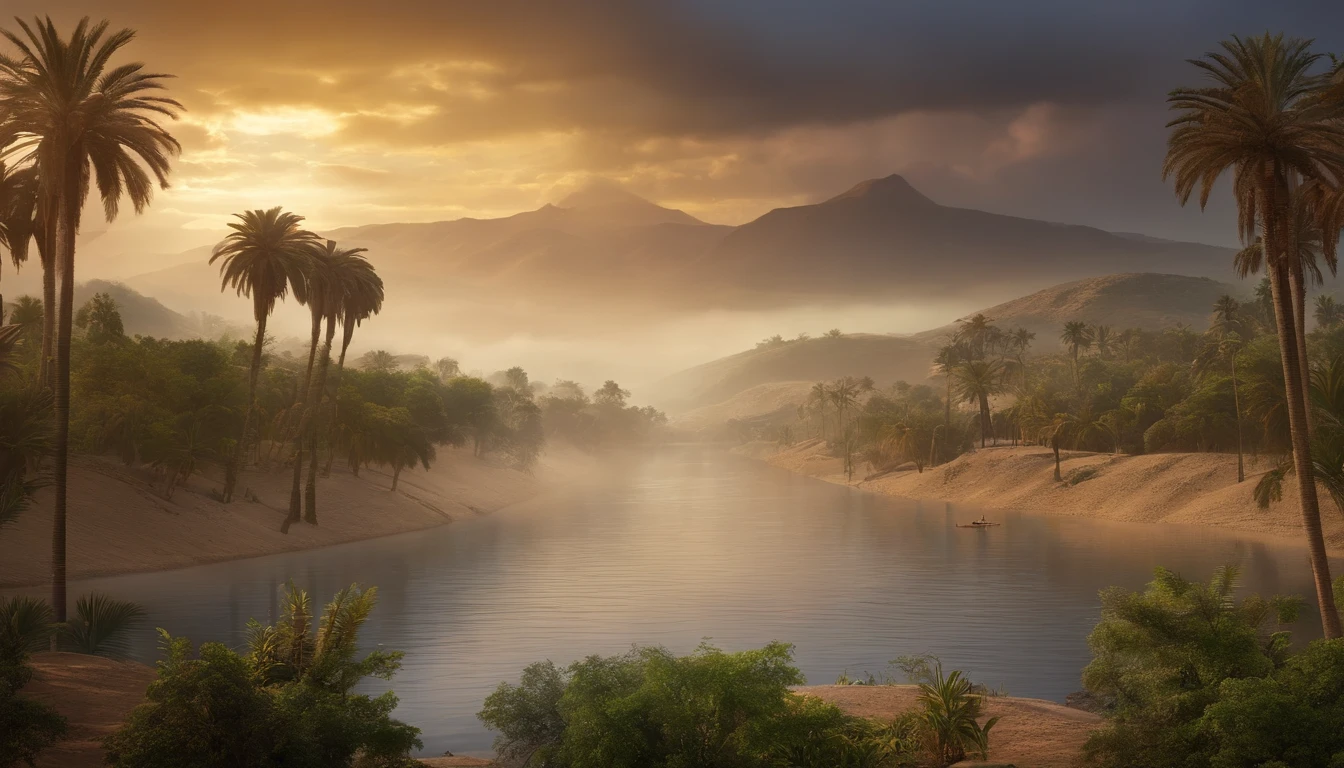 Illustrate the happy tears causing the flooding of the Nile, trazendo fertilidade para a terra.