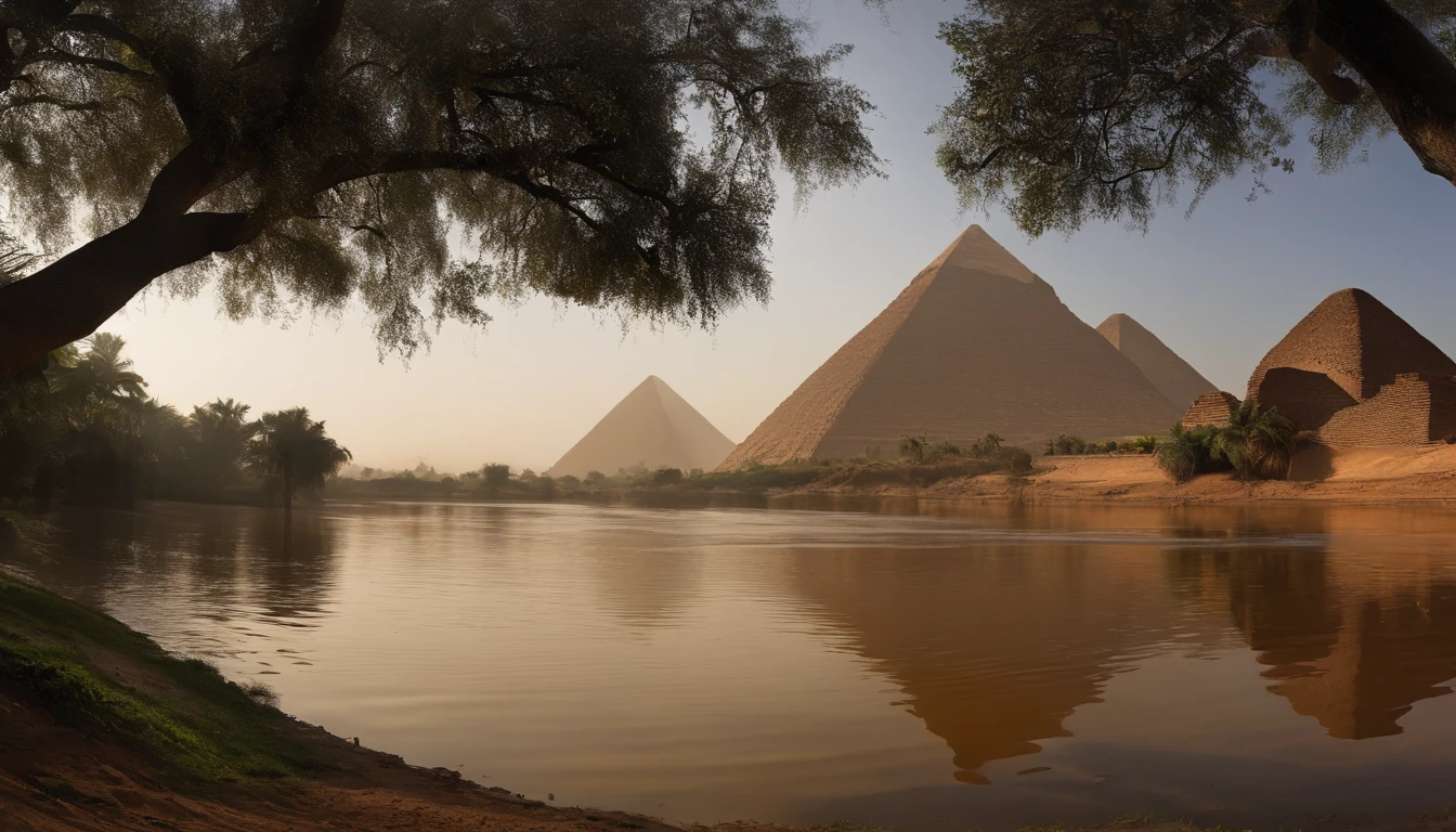 Illustrate the happy tears causing the flooding of the Nile, trazendo fertilidade para a terra.