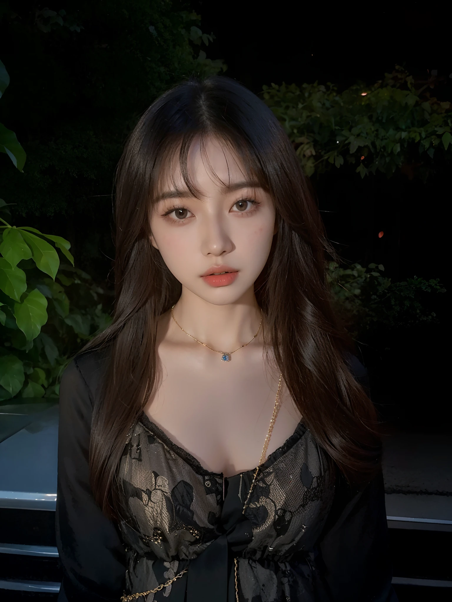 Long-haired Aravi woman in black dress and necklace, Gorgeous young Korean woman, beautiful Korean women, lalisa manobal, Korean girl, Choi Hyun-hwa, 8k selfie photograph, Beautiful young Korean woman, ulzzangs, Yoshitomo Nara, xintong chen, jaeyeon nam