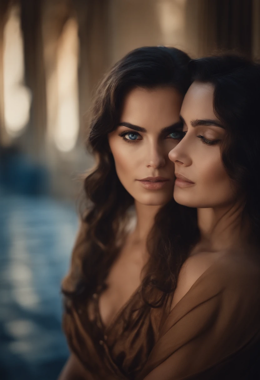 brune belle attirante au yeux bleu