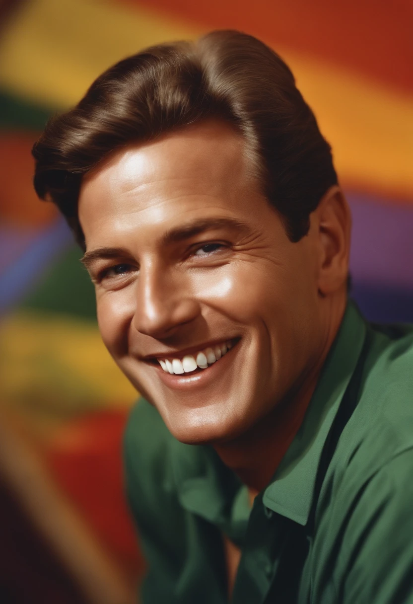 Pete Conrad segurando uma caneta com um sorriso
