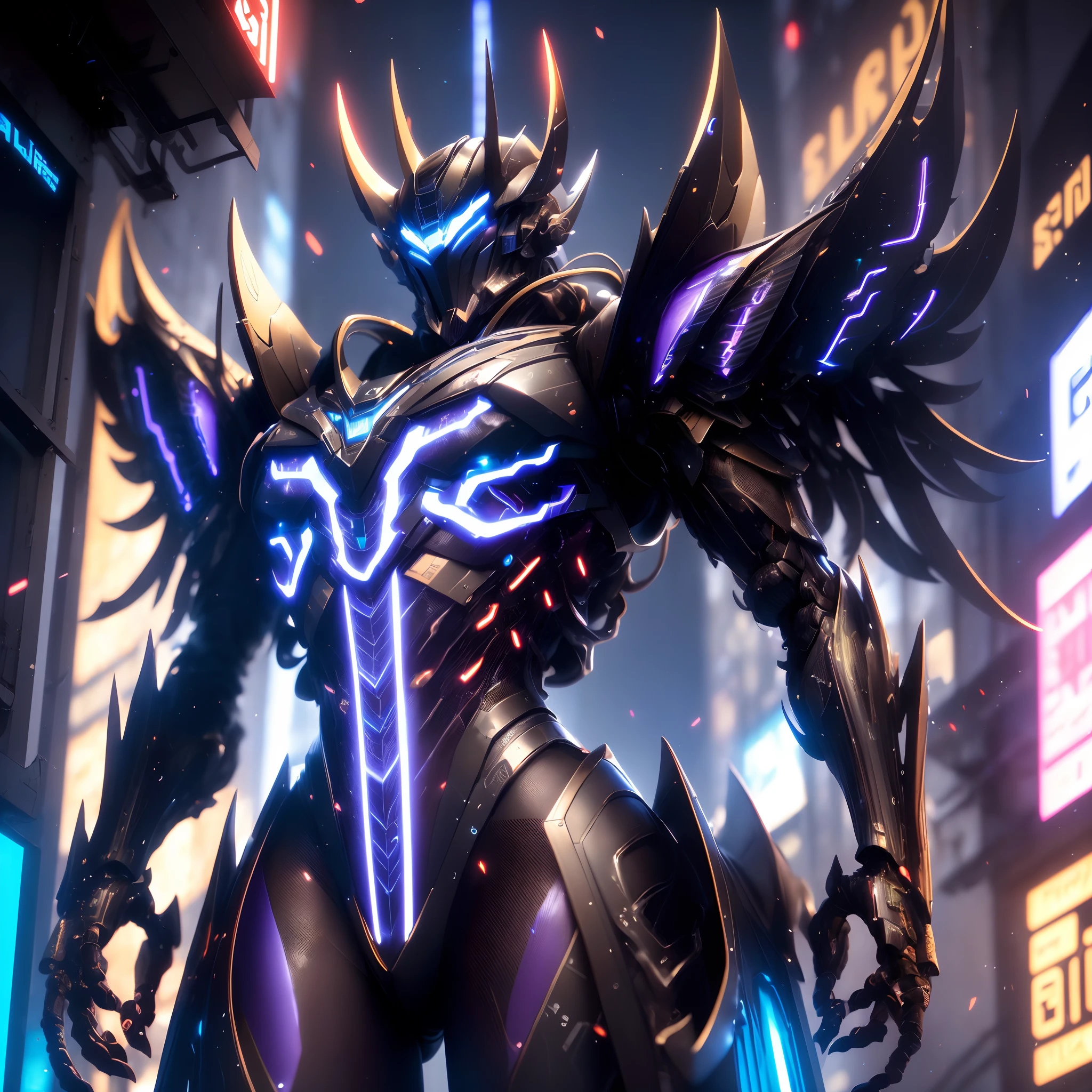 ((Best quality)), ((masterpiece)), (highly detailed:1.3), 3D, beautiful, (cyberpunk:1.2), in space, nebula, holding_weapon, (1Female mecha:1.3), facing the viewer, glowing eyes, full body, (flying, swooping down, dynamic, motion blur: 1.4), (huge mecha wings: 1.6), looking up, glowing_eyes, mecha, panorama, background is earth, nebula, space, particles, reality, HDR (High Dynamic Range), Ray Tracing, NVIDIA RTX, Super Resolution, Unreal 5, Subsurface Scattering, PBR Texturing, Post Processing, Anisotropic Filtering, Depth of Field, Maximum Clarity and Clarity, Multilayer Textures, Albedo and Specular map, Surface shading, accurate simulation of light-material interaction, perfect proportion, Octane Render, two-tone lighting, large aperture, low ISO, white balance, rule of thirds, 8K RAW, efficient sub-pixel, sub-pixel convolution,